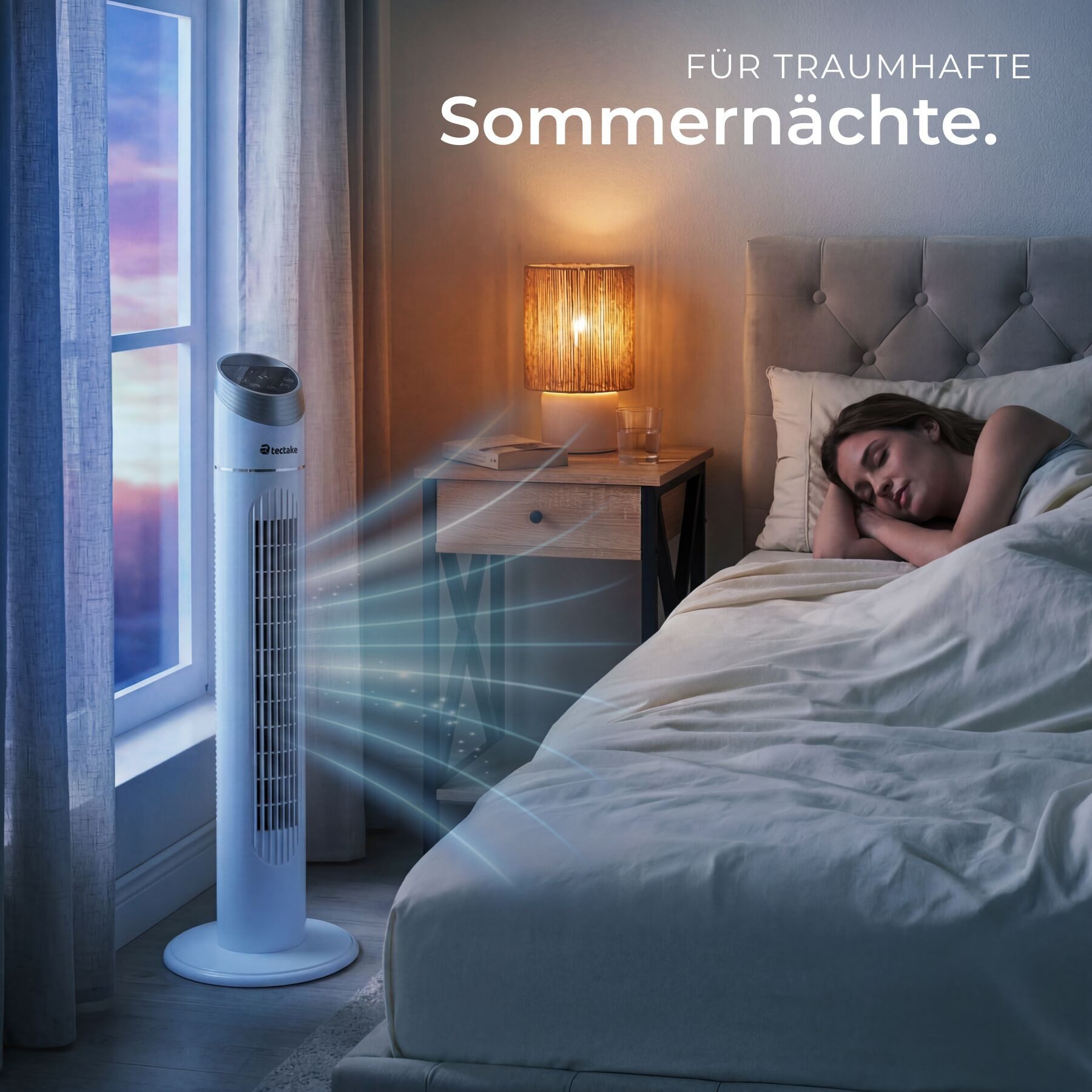 tectake Turmventilator Standlüfter in weiß, oszillierend, Inkl. Fernbedienung, 31 x 90 cm, 3 Modi, mit Timer-Funktion, Touch-Bedienfeld mit LED-Beleuchtung