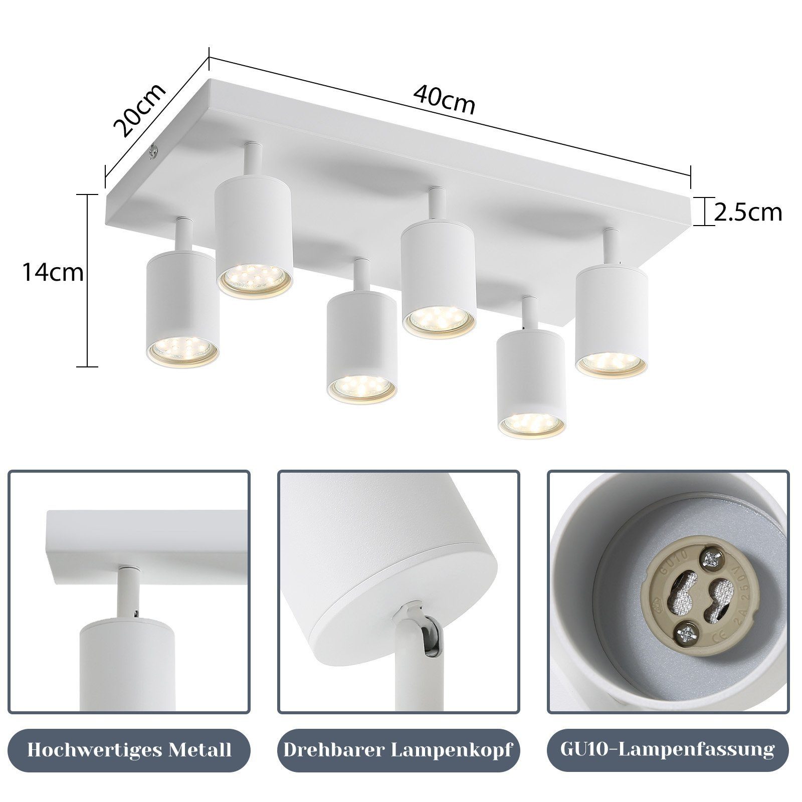 ZMH LED Deckenstrahler 6 Flammig Modern GU10 Spots 330° Schwenkbar Deckensp günstig online kaufen