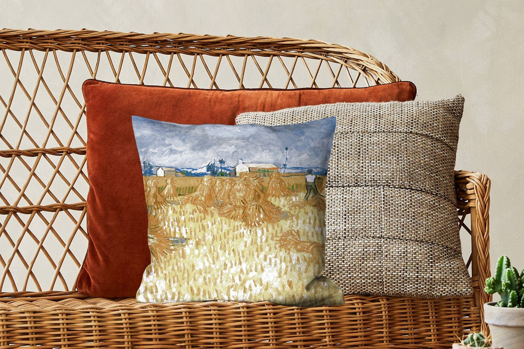 mit der Schlafzimmer, - Deko, Füllung Sofakissen MuchoWow Provence Vincent Wohzimmer, Zierkissen in van Gogh, Dekokissen für Weinlese