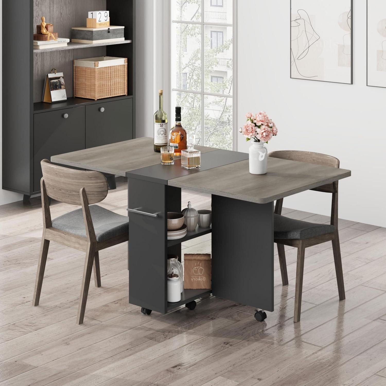 LuxusKollektion Esstisch Tisch Klappfunktion Auszug Stauraum Drop Leaf Erweiterung Grau (1-St)