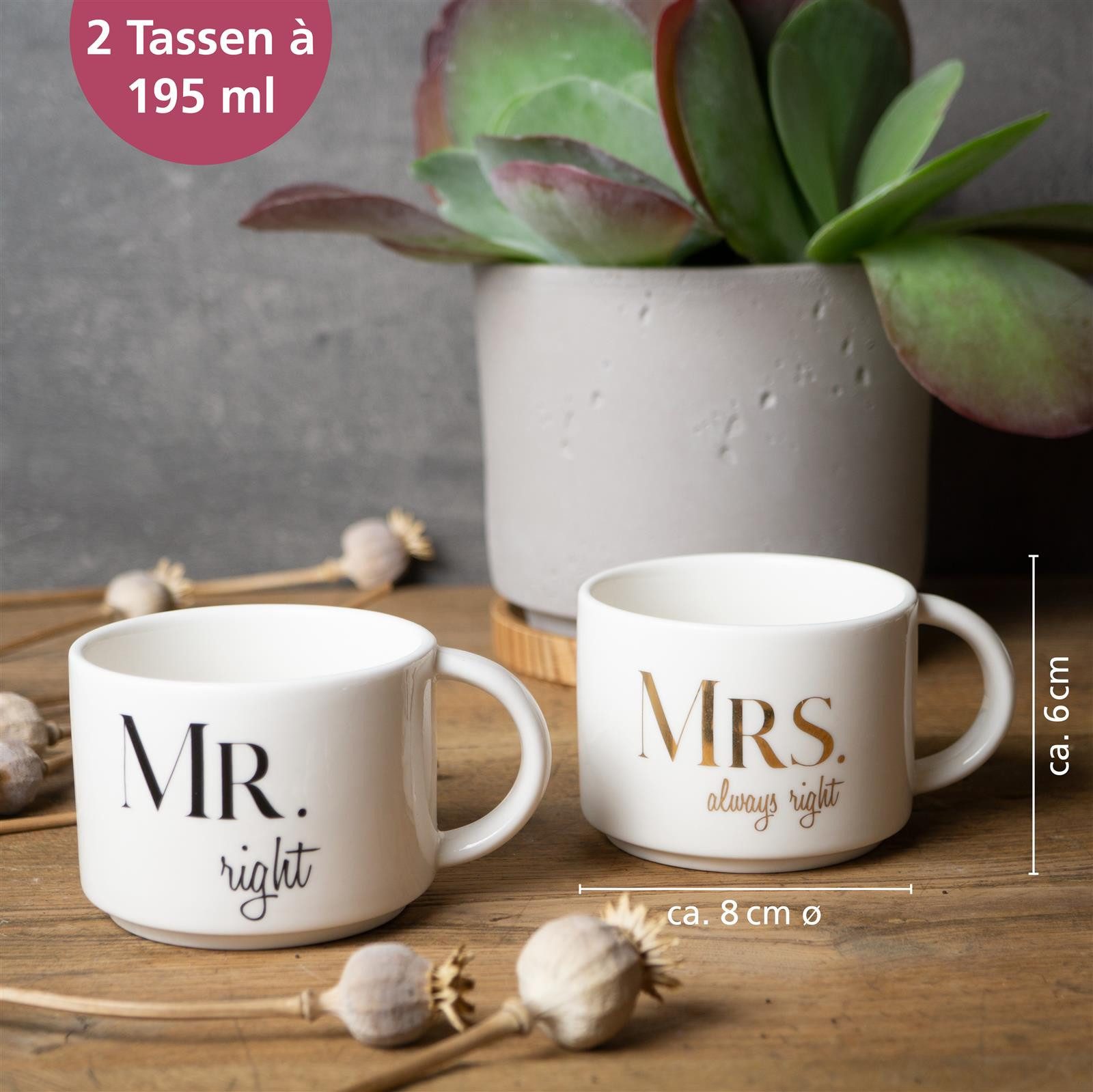 WeddingTree Becher Hochzeitstasse Mr Mrs, Trinkbecher