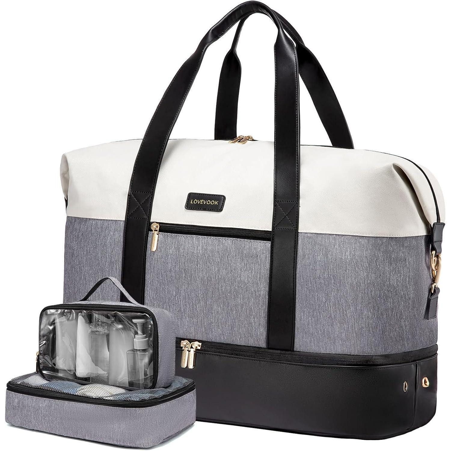 LuxusKollektion Reisetasche Reisetasche Damen 45L Weekender Beige+grau+schwarz 45x36x20cm