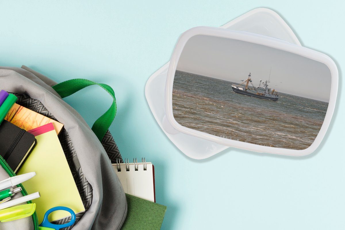 MuchoWow Lunchbox Nordsee - Fischerboot Erwachsene, Brotdose, und für Brotbox für Kinder Mädchen Kunststoff, und Jungs (2-tlg), weiß - Wasser