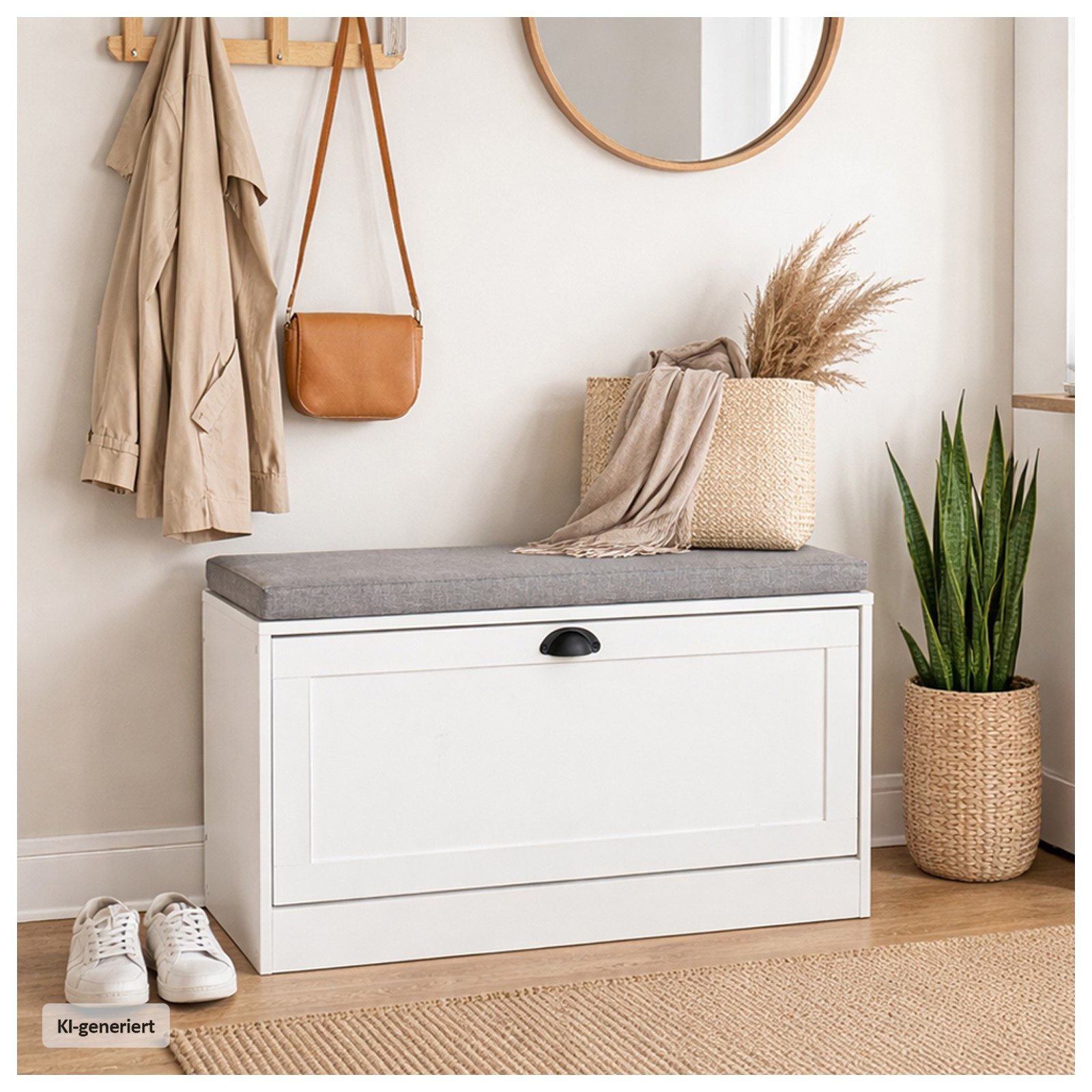 HTI-Living Schuhschrank Thekla 1 Klappe 80 cm Weiß mit Sitzkissen (1 Stück, 1-St., 1 Schuhschrank) Schuhkipper mit 1 Klappe und 2 Fächern