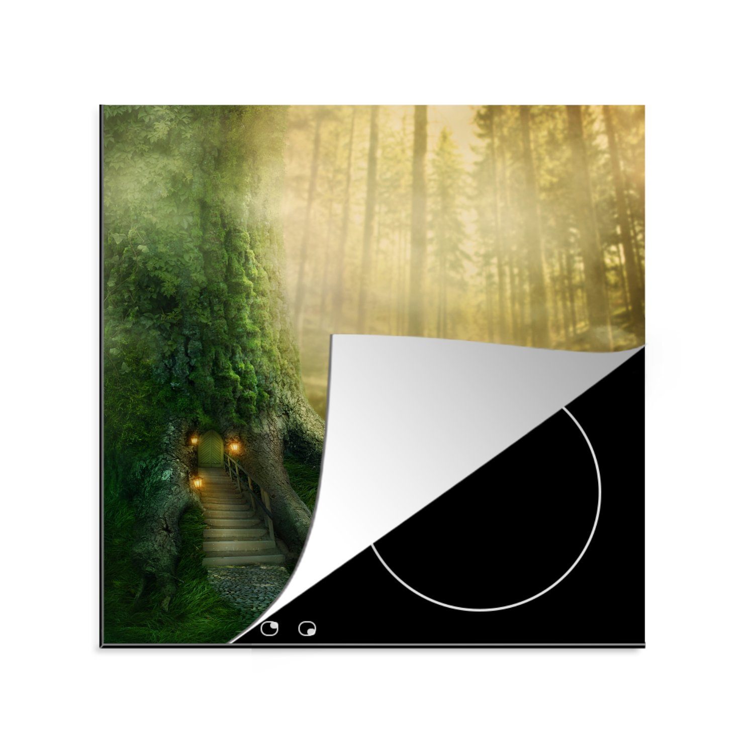 Bäume, Ceranfeldabdeckung, cm, küche (1 MuchoWow Wald tlg), Herdblende-/Abdeckplatte für Arbeitsplatte - 78x78 Haus Vinyl, -