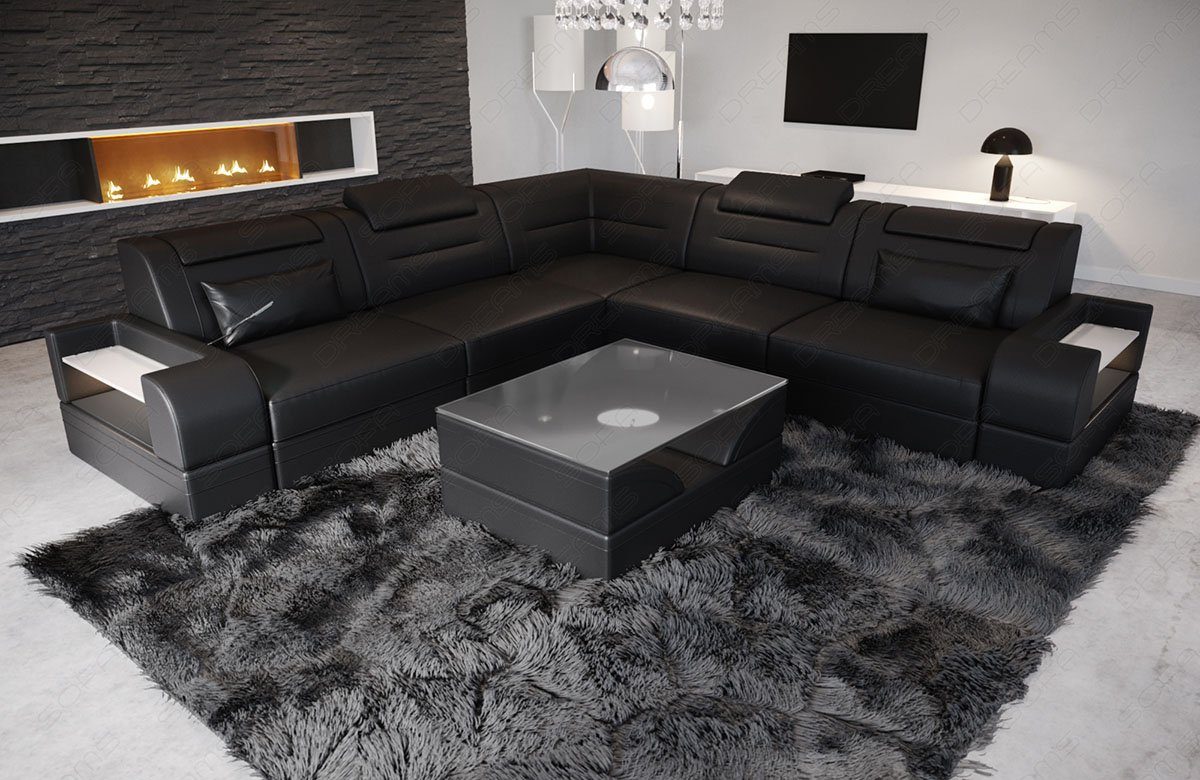 Sofa Dreams Ecksofa Leder Couch Sofa Trivento L Form Ledersofa, L-Form Ledersofa mit LED, wahlweise mit Bettfunktion