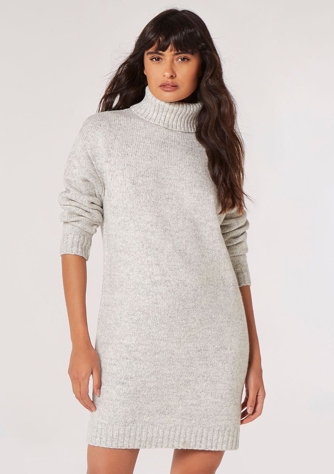 Apricot Strickkleid Chunky Roll Neck Marl Knit Dress (1-tlg) mit Rollkragen