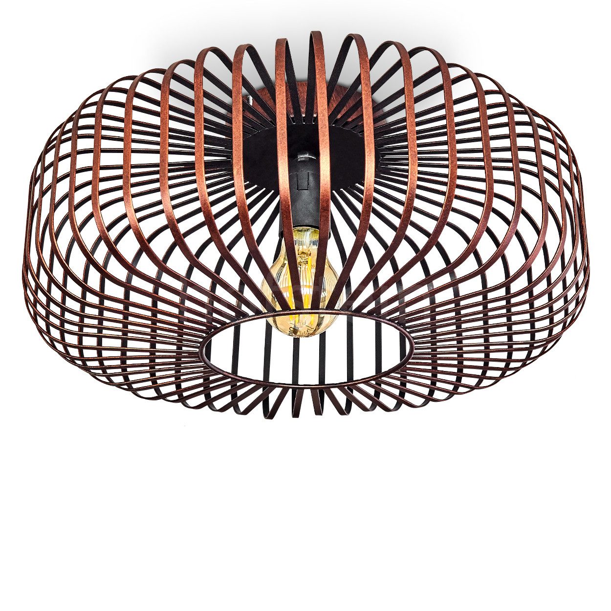 hofstein Deckenleuchte »Pieris« Deckenlampe aus Metall in Schwarz/Kupfer, ohne Leuchtmittel, E27, Leuchte m. Gitter u. Lichteffekt an der Decke