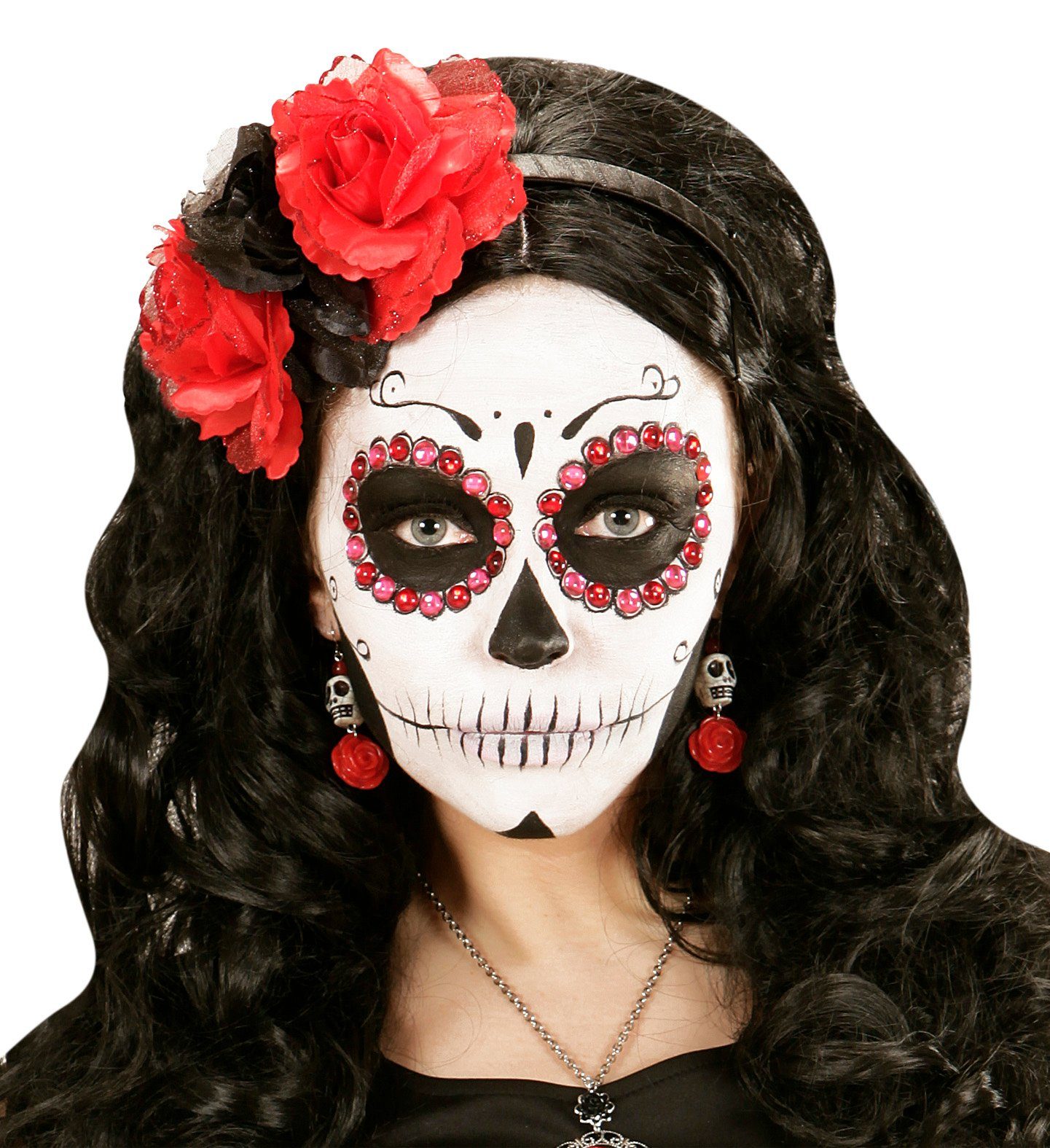 Widmann S.r.l. Kostüm Day of the Dead Ohrringe 'Totenkopf und Rose', Sc
