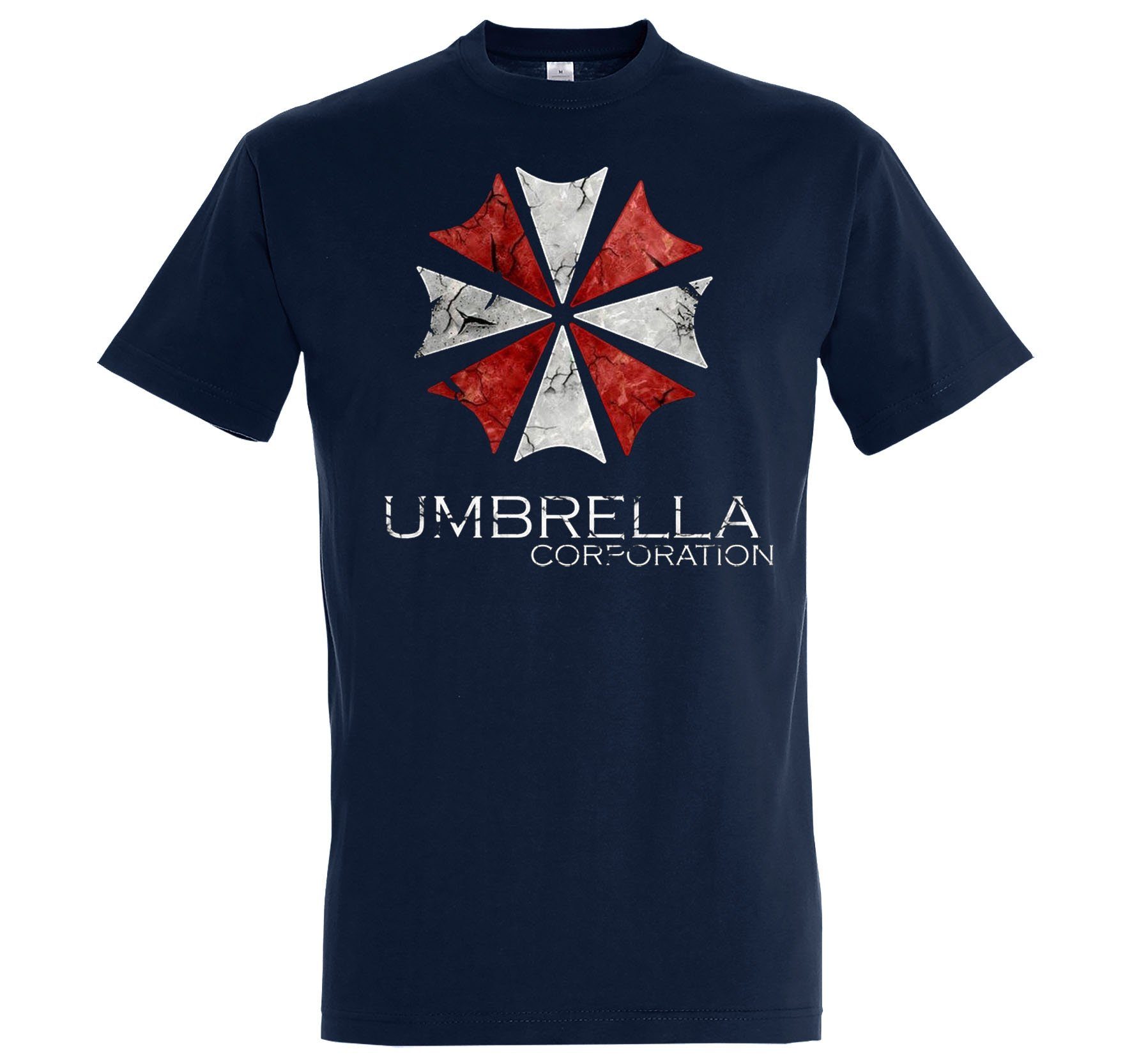 Youth Designz trendigem Umbrella Shirt Herren mit Navyblau Frontprint T-Shirt Corparation
