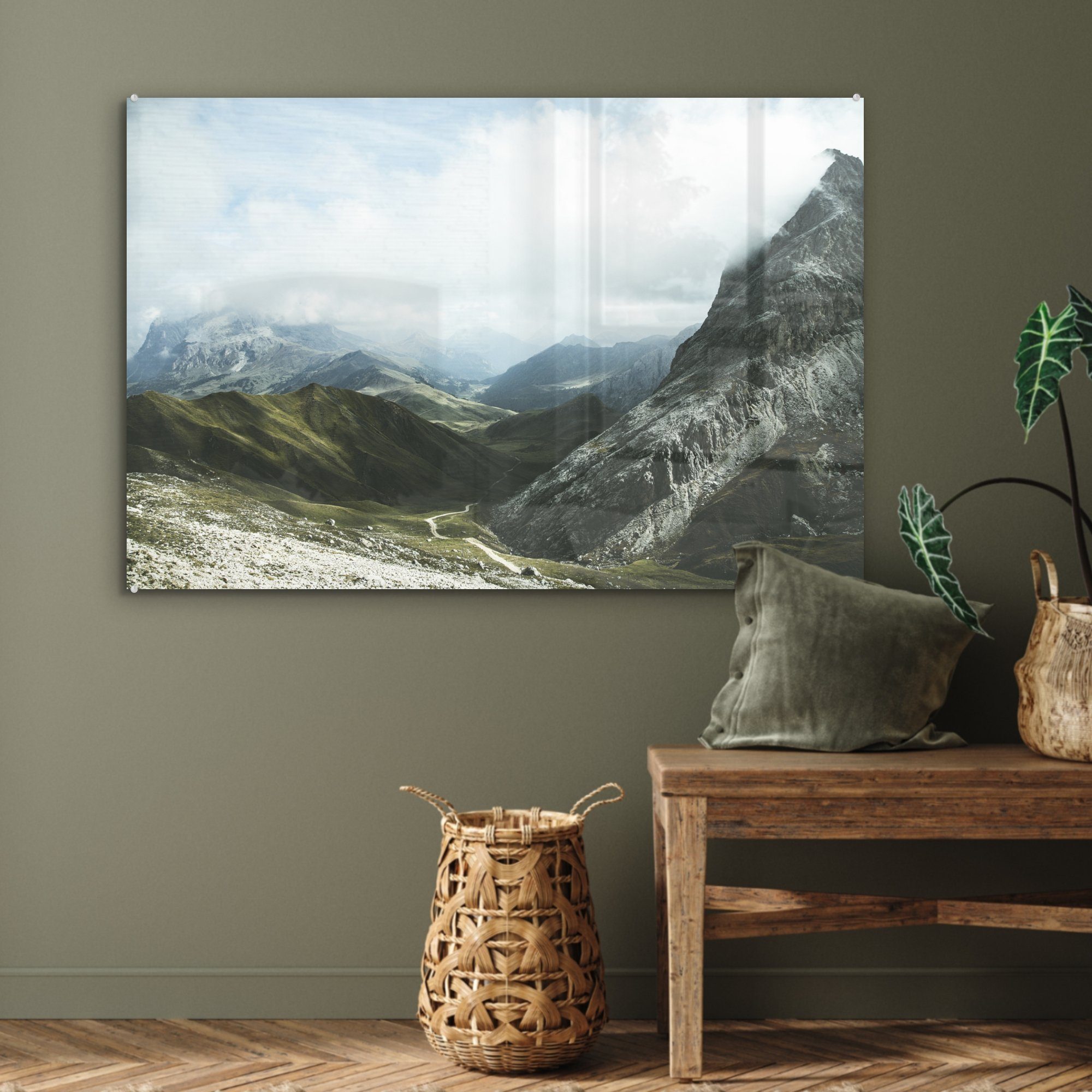 Acrylglasbilder St), Wohnzimmer - Schlafzimmer Berg MuchoWow - Nebel, (1 Acrylglasbild & Italien