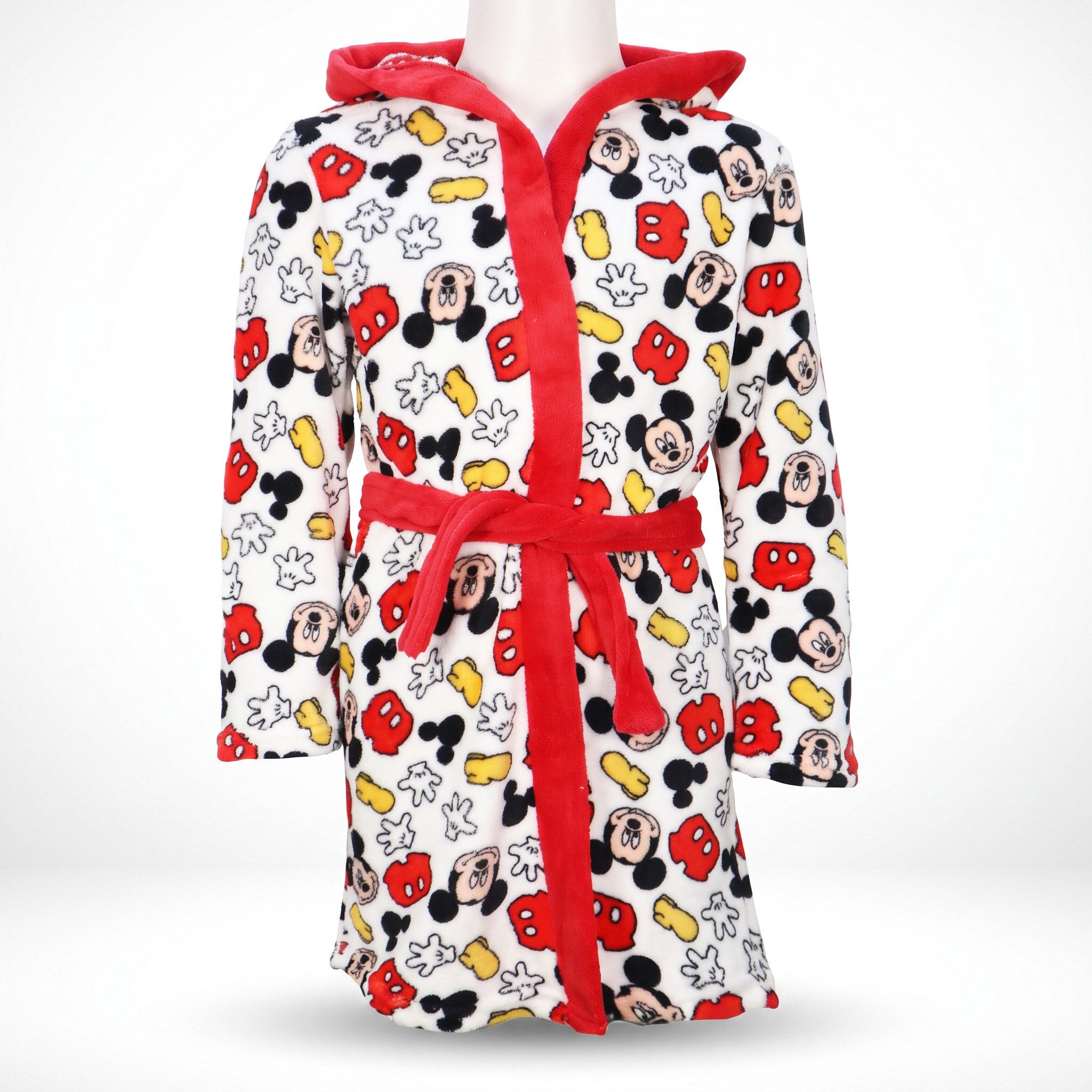 Disney Kinderbademantel Disney Mickey Maus Kinder Jungen Coral Fleece Bademantel mit Kapuze, Polyester, Gürtel, Gr. 98 bis 128
