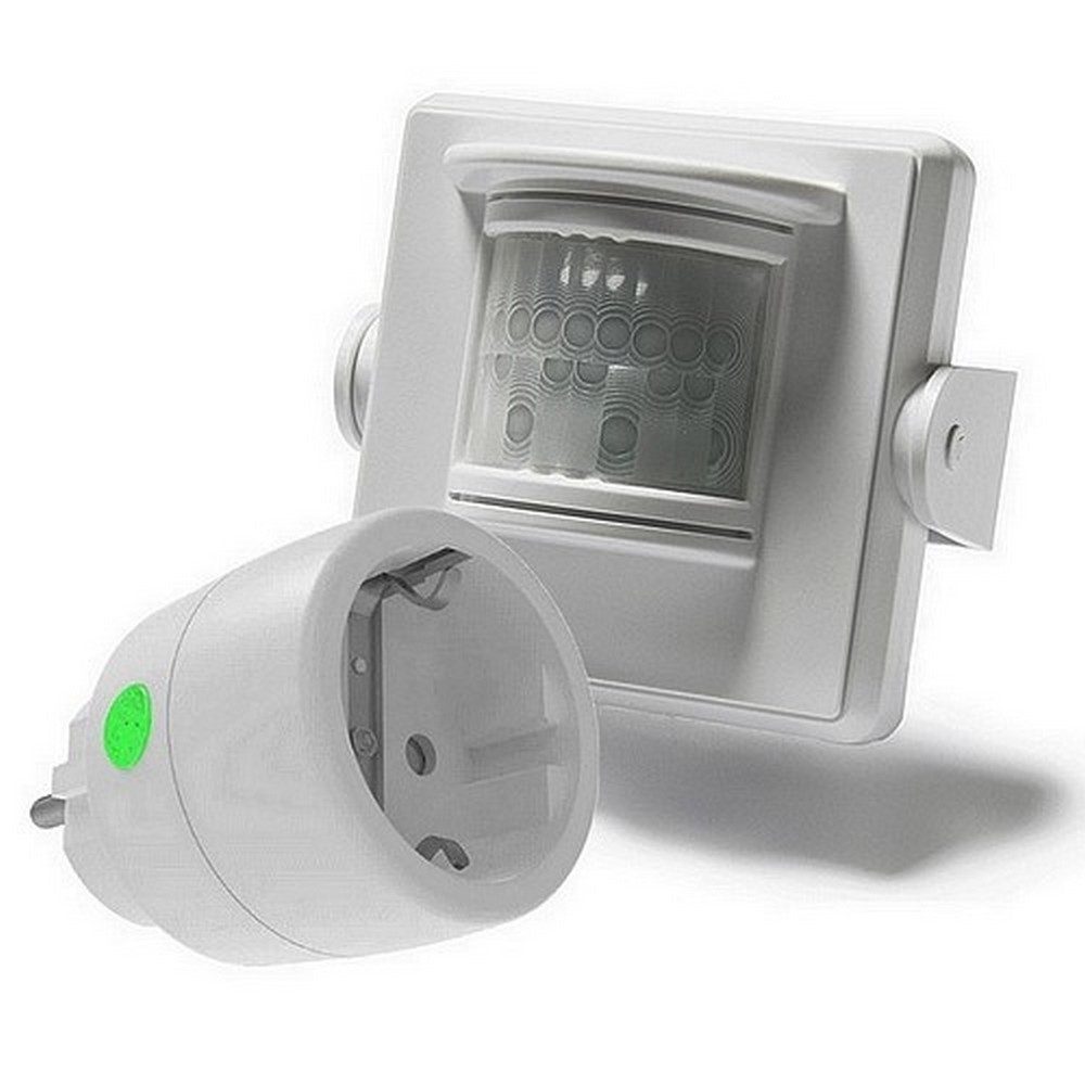 DIW-Funk Bewegungsmelder PD-840 Intertechno PIR-6000 FUNK Bewegungsmelder+Funk-Stecker DSR-2300, (2-St., Komplett-Set), Funk-Bewegungsmelder, Wettergeschützt IP64