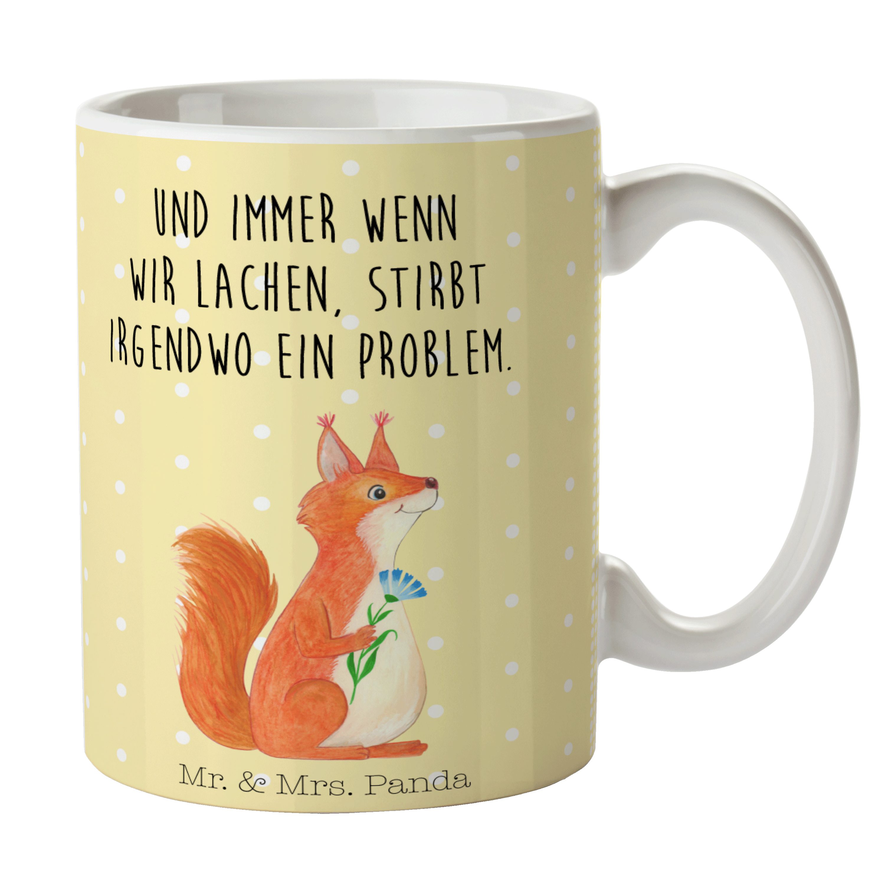 Mr. & Mrs. Panda Tasse Eichhörnchen Blume, Kaffeebecher, Gelb Pastell, Kaffeebecher, Motivat, Keramik, Tasse Kakaotasse Teetasse