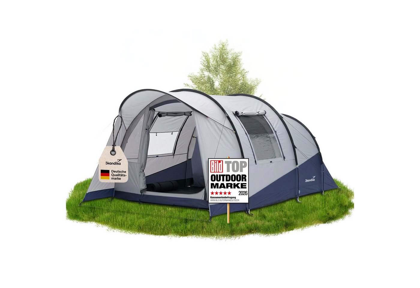 Skandika Tunnelzelt Campingzelt Isken 3 Protect, 3 Personen, eingenähter Boden, Personen: 3 (3000 mm Wassersäule, Canopy, Organizer-Taschen in der Kabine, UPF 50), Moskitonetz an der Eingangstür, an den Fenster und der Kabinentür