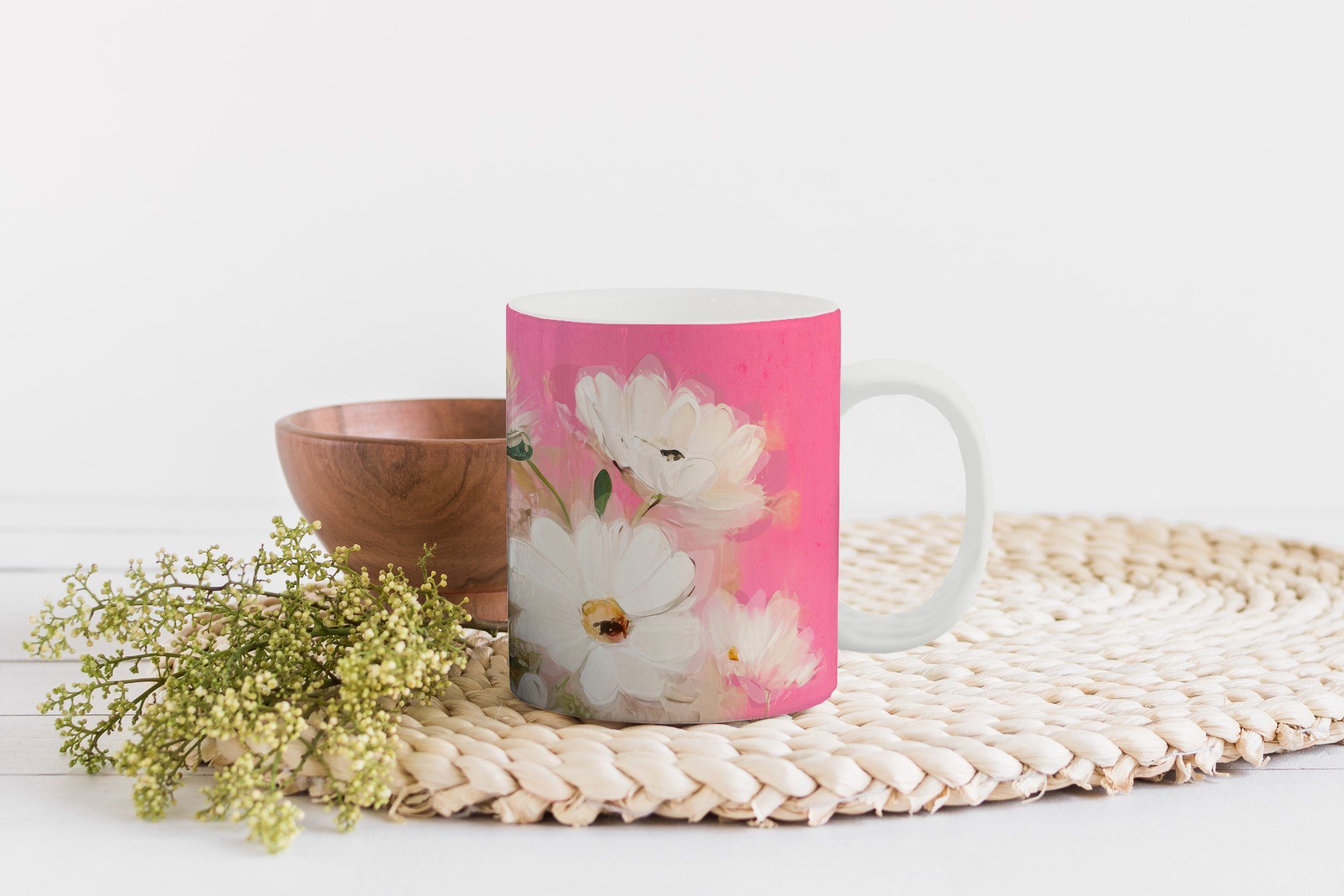 MuchoWow Tasse Blumen Pflanzen Vase Becher, Geschenk Kaffeetassen, Weiß, Teetasse, - Teetasse, Keramik, - 