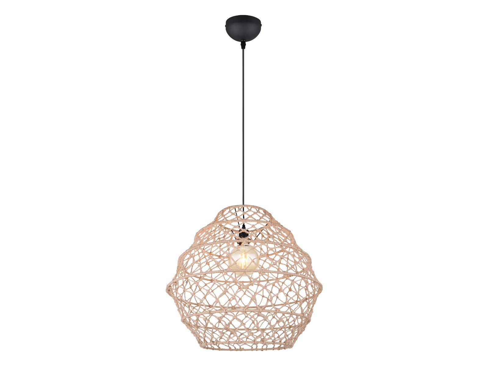 Reality Leuchten LED Pendelleuchte, Dimmfunktion, LED wechselbar, über Lichtschalter in 3 Stufen dimmbar, warmweiß, Groß-e Makramee Lampenschirm geflochten hängend Treppenhaus, Ø 60cm