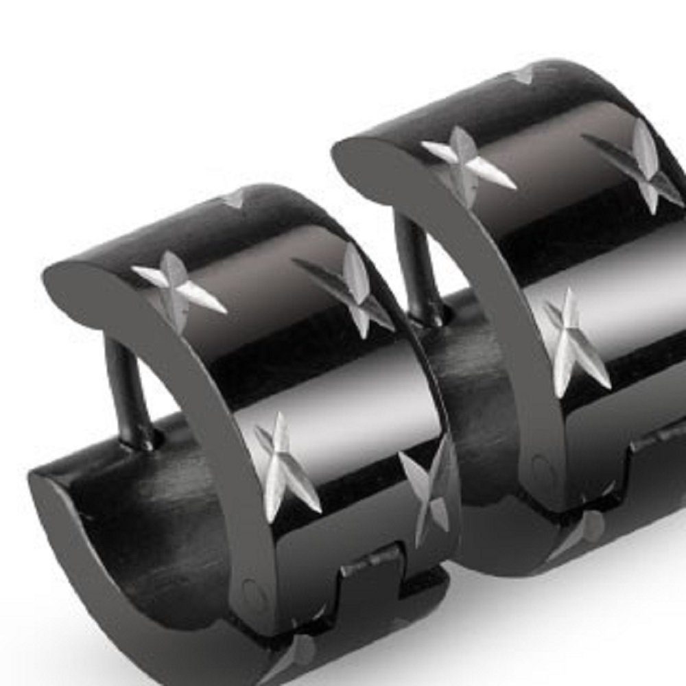 BUNGSA Creolen-Set Creolen schwarz mit gelasertem Dia-Cut Design aus Edelstahl Unisex (1 Paar (2 Stück), 2-tlg), Ohrschmuck Ohrringe