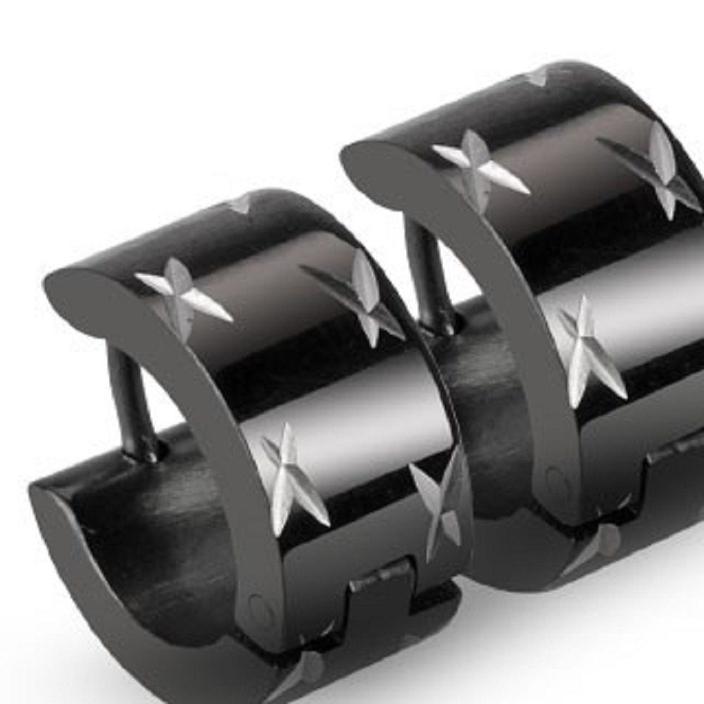 Creolen-Set Creolen schwarz mit gelasertem Dia-Cut Design aus Edelstahl Unisex