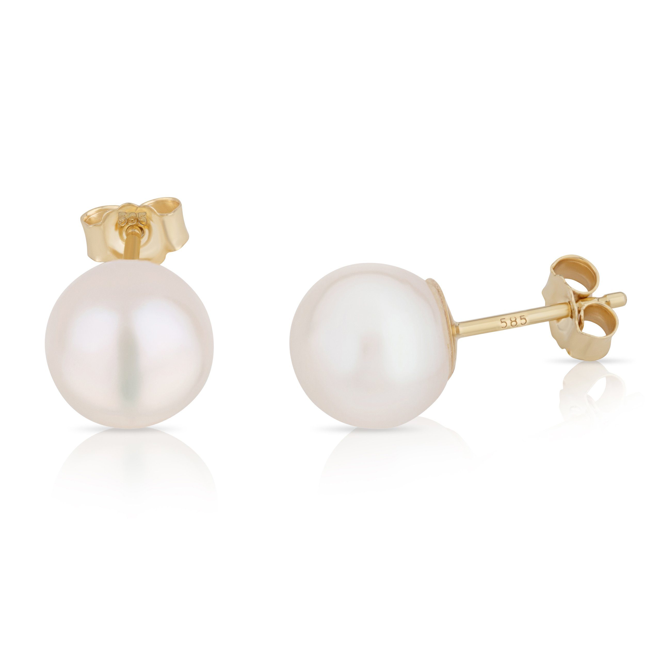 Valentinstagsgeschenk NKlaus Perlenohrringe 8,5mm echte Süßwasserperle Ohrringe 585 Gelb Gold, weiß
