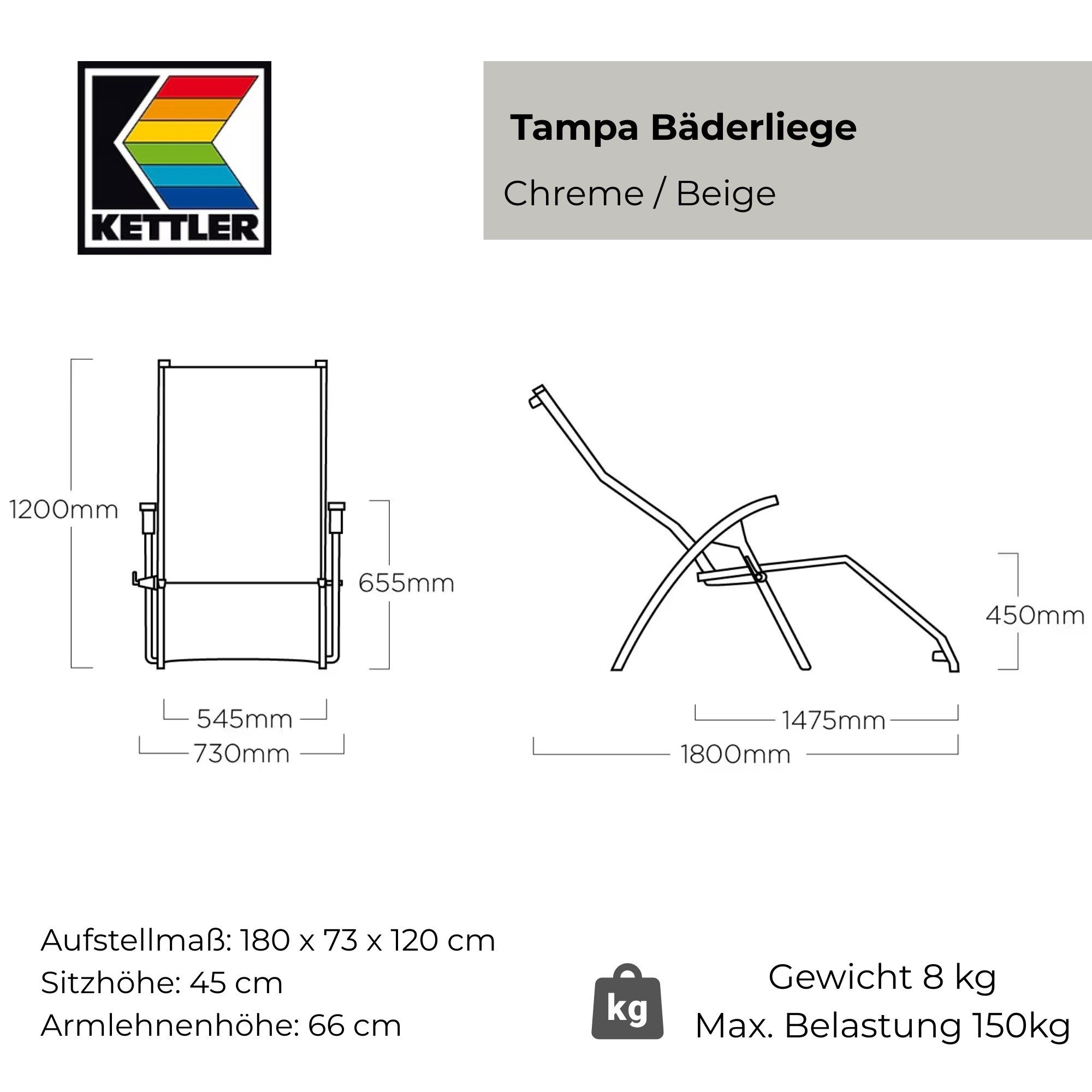 KETTLER Wellnessliege Kettler Tampa Bäderliege Creme Beige Saunaliege Gesundheitsliege