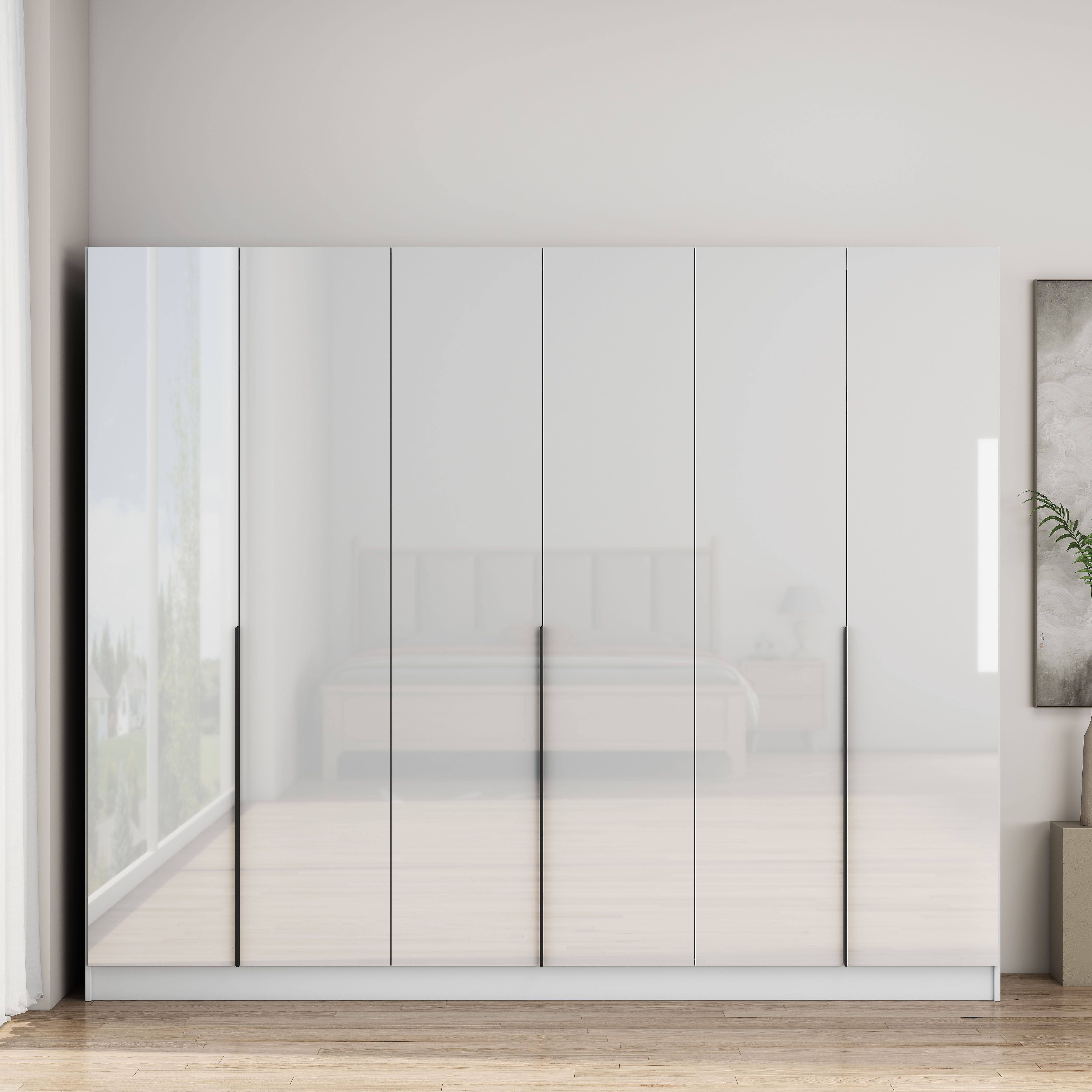 OTTO home Kleiderschrank Annor Schlafzimmerschrank Breite 242cm hochglanz Schrank Garderobe (mit 2 großen Innenspiegeln an den Türinnenseiten) Drehtürenschrank mit perfekter Innenausstattung - elegante Türgriffe