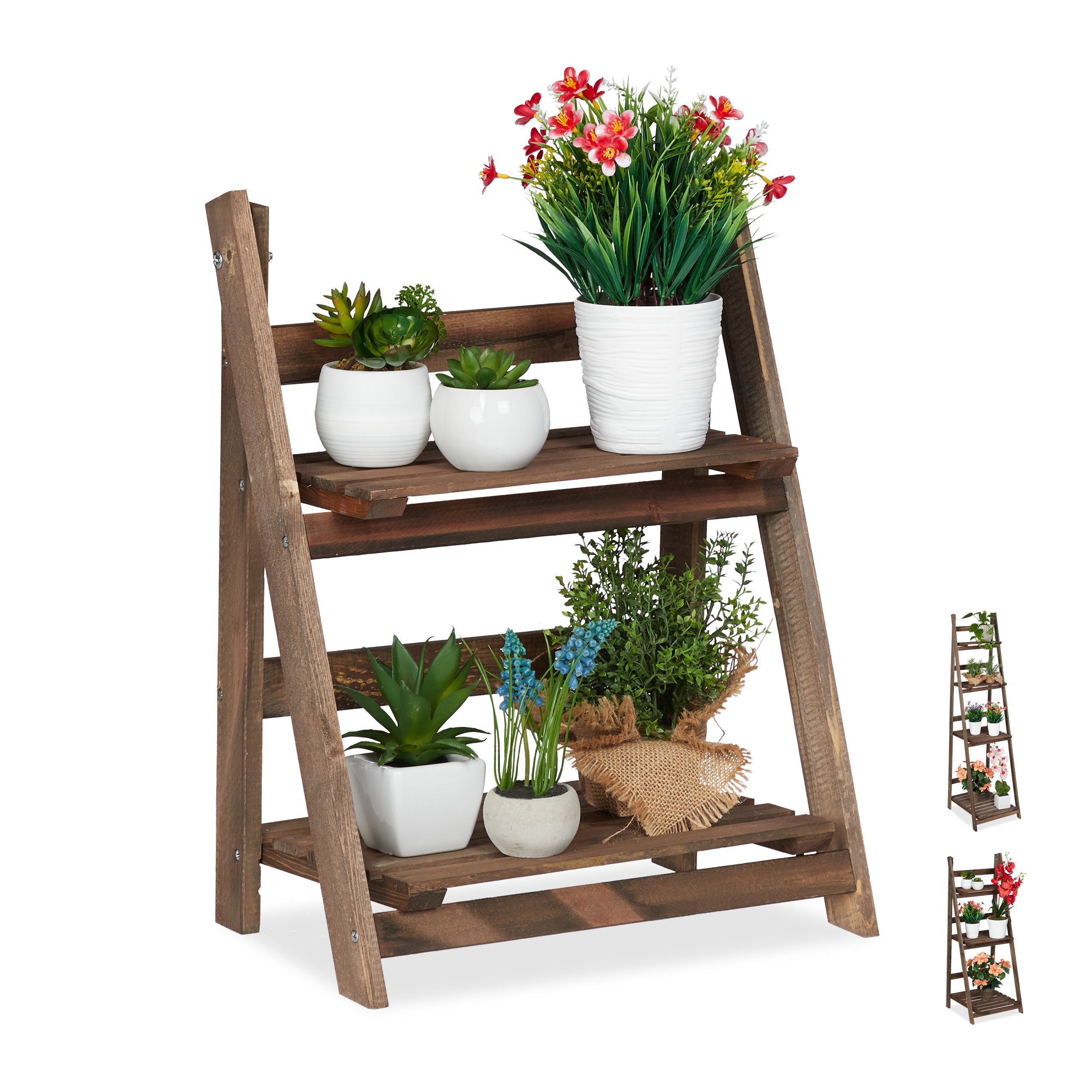 relaxdays Blumenständer Blumentreppe Holz dunkelbraun, M günstig online kaufen