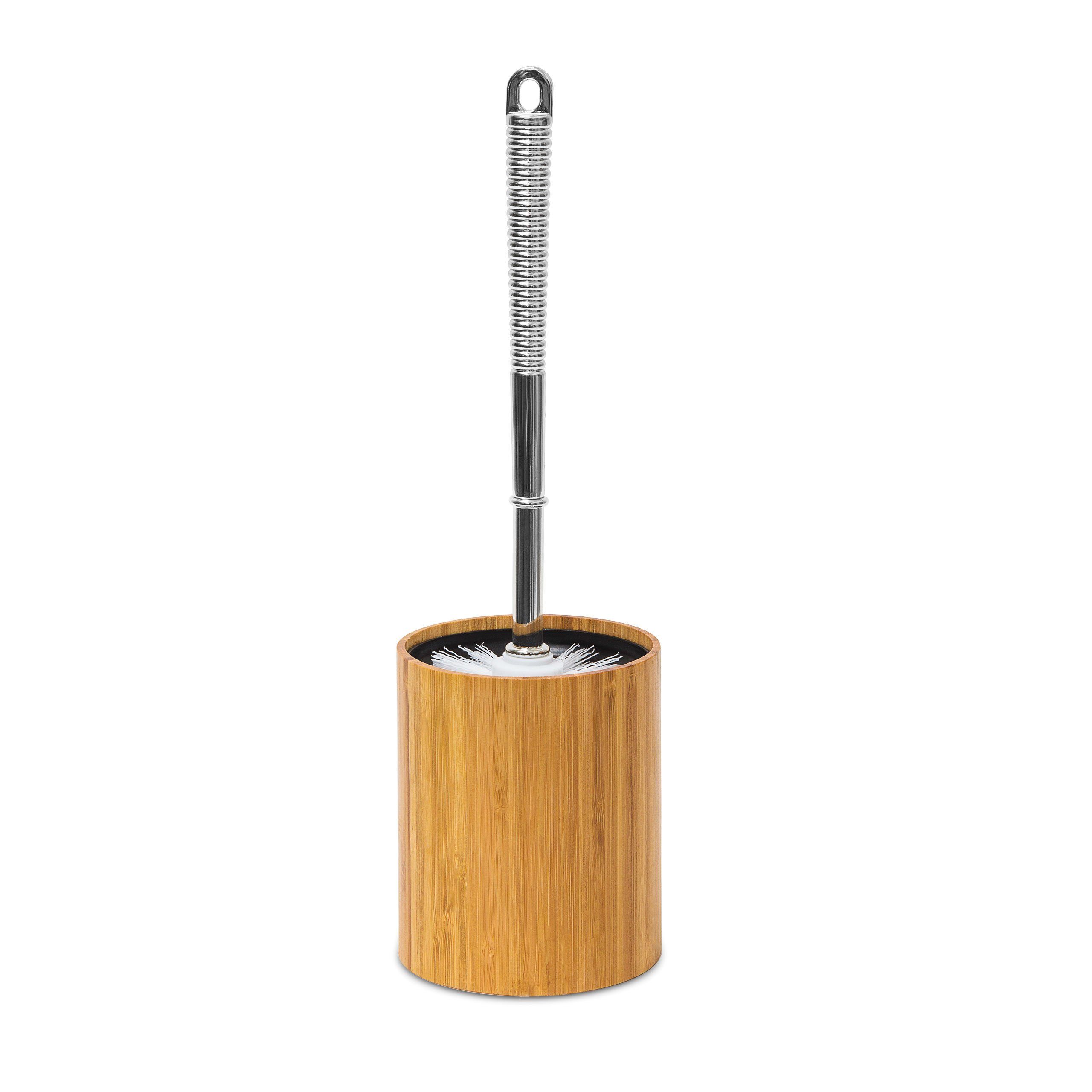 relaxdays Badezimmer-Set Bambus WC-Bürstenhalter