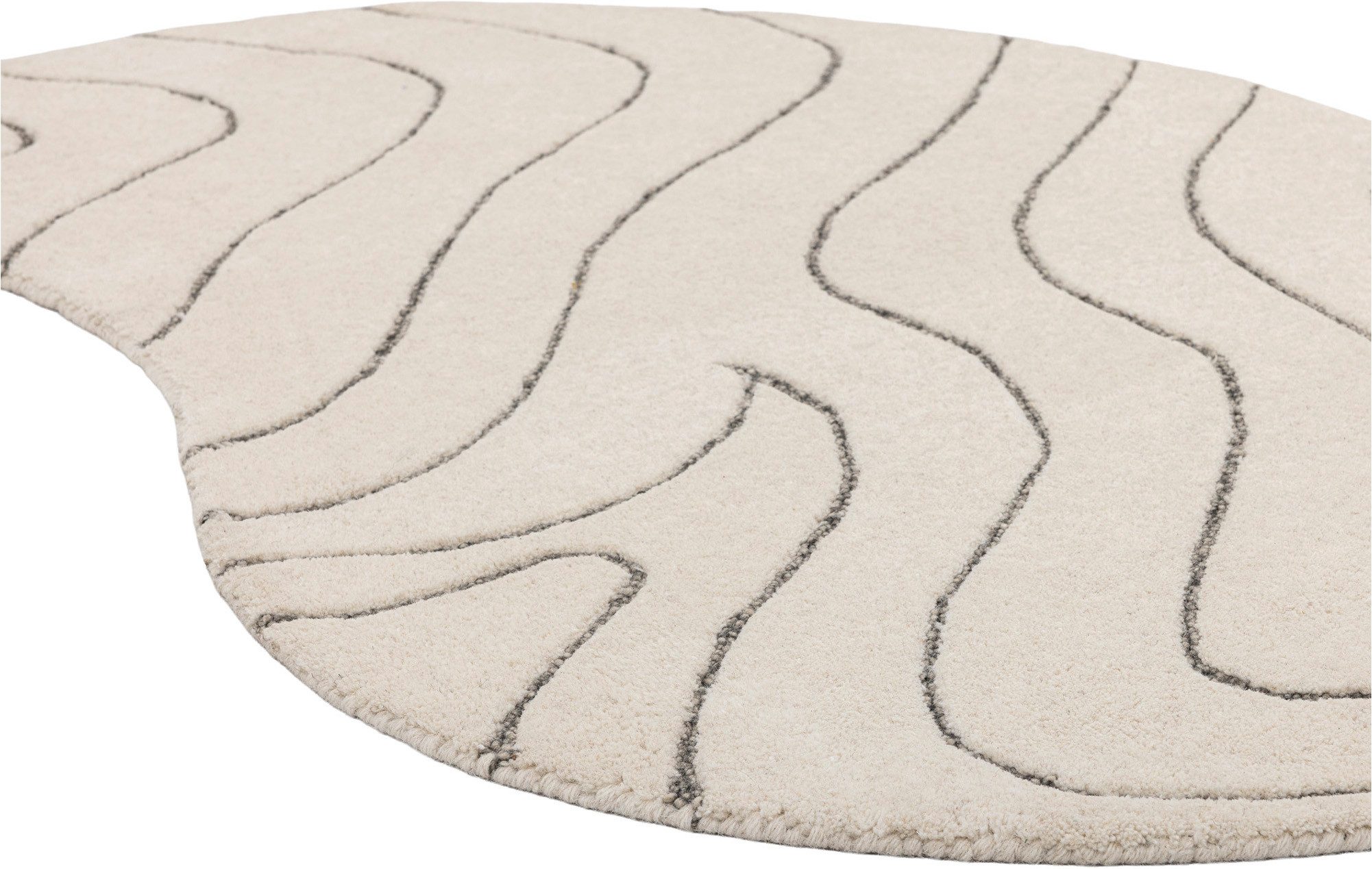 LeGer Home by Lena Gercke Wollteppich Zarrah, mit Wellendesign, besondere Form, organisch, oval, Höhe: 14 mm, reine Wolle, modern, Scandi, Schlafzimmer, Wohnzimmer, Esszimmer. Reduzierter Preis € 103,99. Unverbindliche Preisempfehlung € 175,99