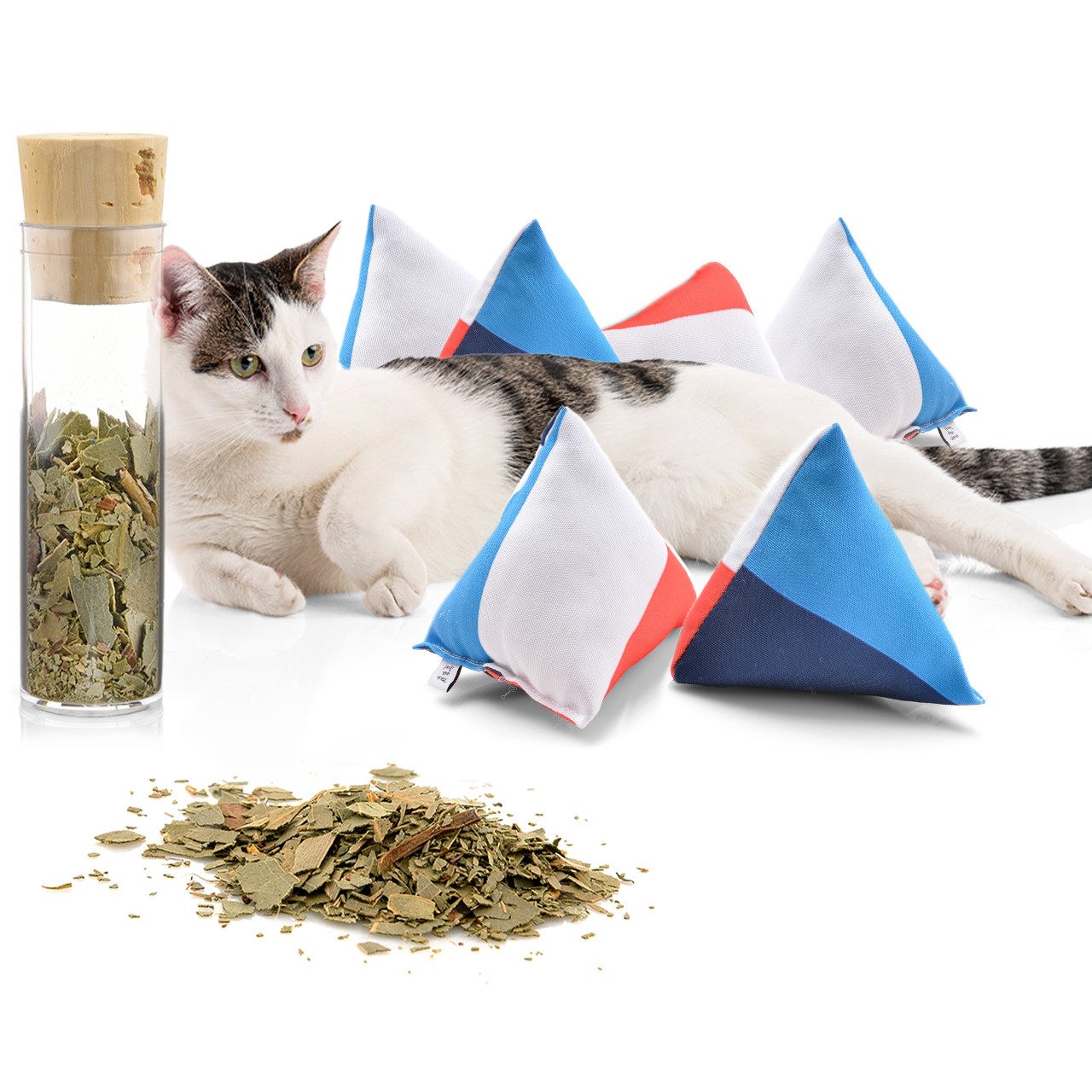 Canadian Cat Company Tier-Aktivitätsspiel Katzen Schmusekissen Schmuse-Pyramide XXL, 6er Set Nordic 4-Color, Schmusekissen mit Katzenminze