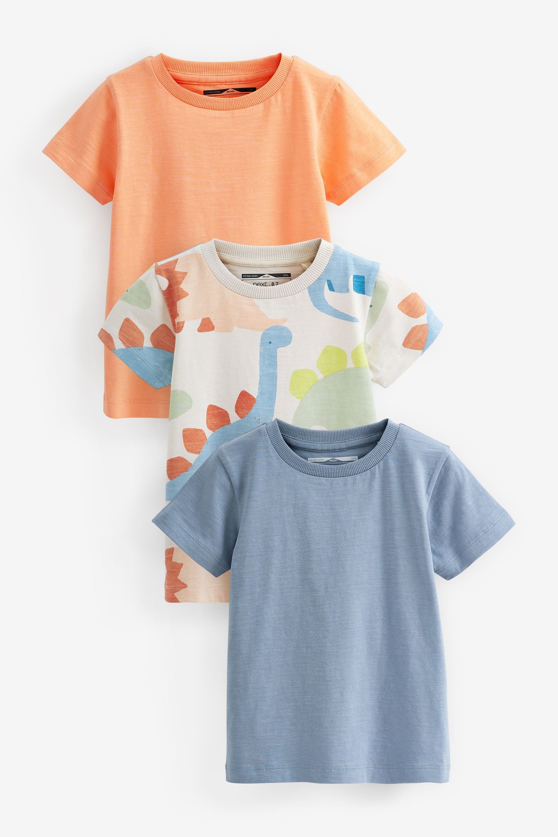 Next T-Shirt Kurzärmelige T-Shirts mit Figurenmotiv, 3er-Pack (3-tlg) Blue/Orange Dinosaur