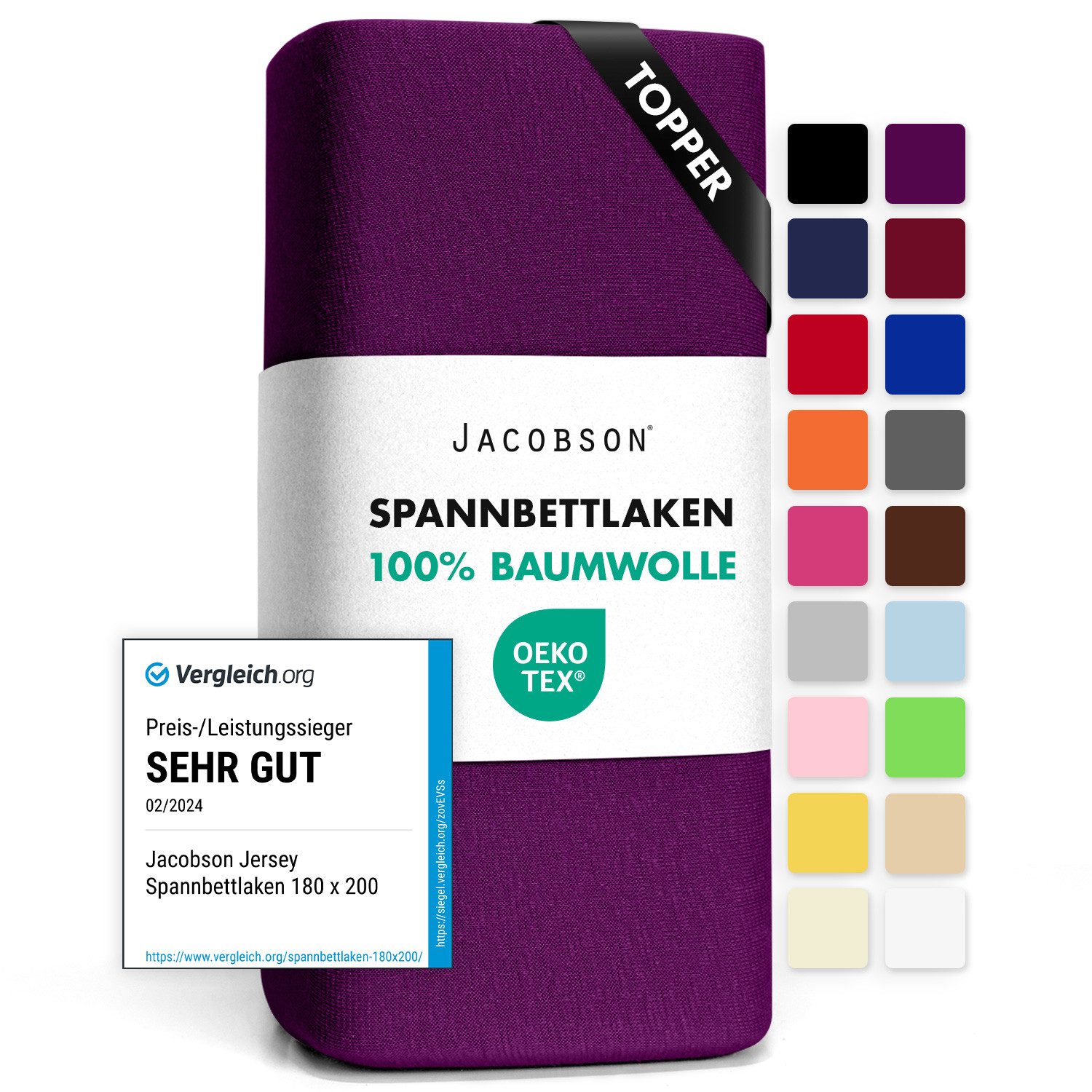 Jacobson Spannbettlaken TOPPER aus 100% Baumwolle, Jersey Bettlaken 160 g/m günstig online kaufen