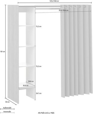 TemaHome Kleiderschrank Tom ausziehbarer Kleiderschrank, Vorhang und viele Fächer, Höhe 181 cm