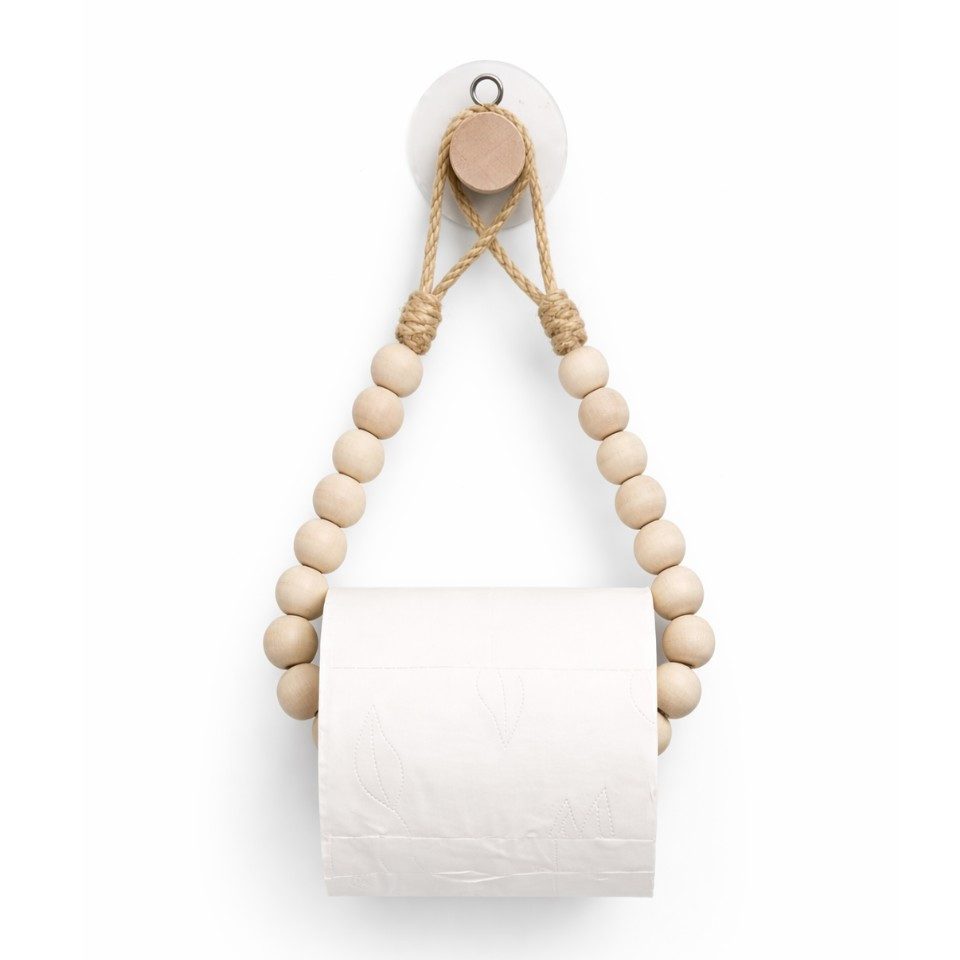Toilettenpapierhalter Klopapierhalter Jute - Klorollenhalter aus Massivholz Beige