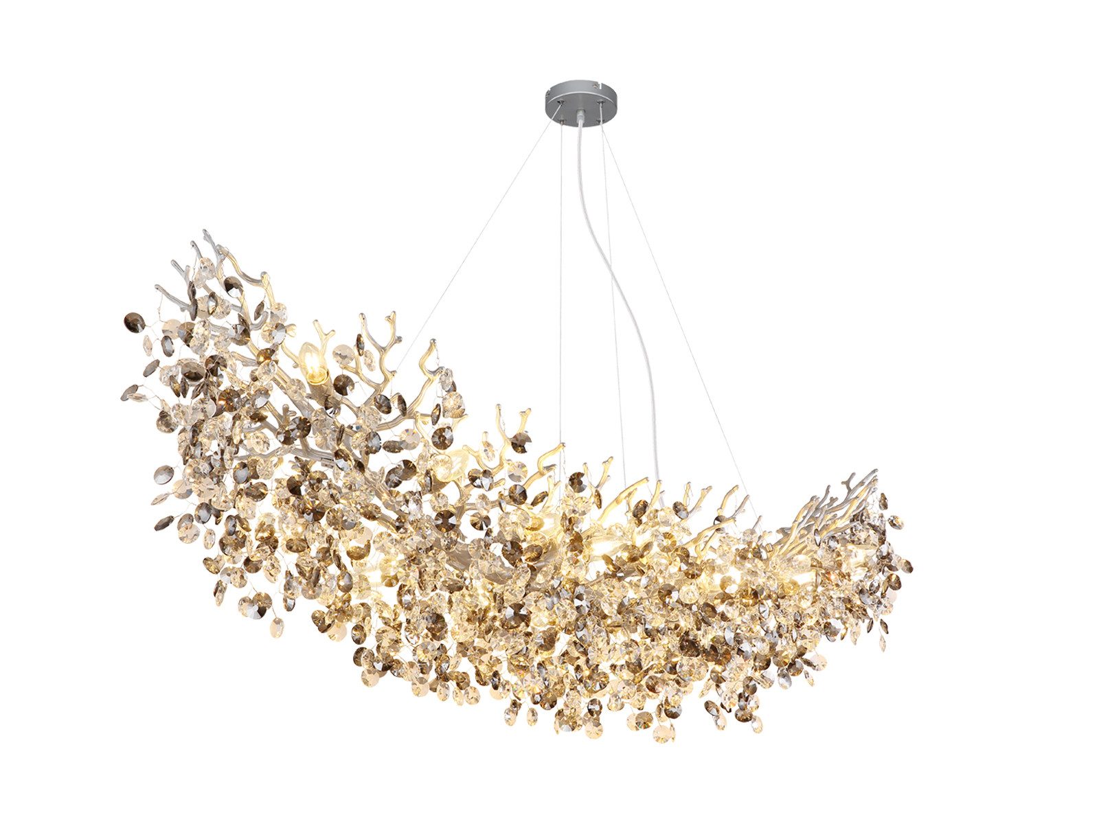 GLOBO LIGHTING LED Kronleuchter mit Kristall 2-farbig Breite 150cm, Dimmfunktion, LED wechselbar, Warmweiß, ausgefallene Pendelleuchte groß für Esstisch, Esszimmer-Lampe hängend