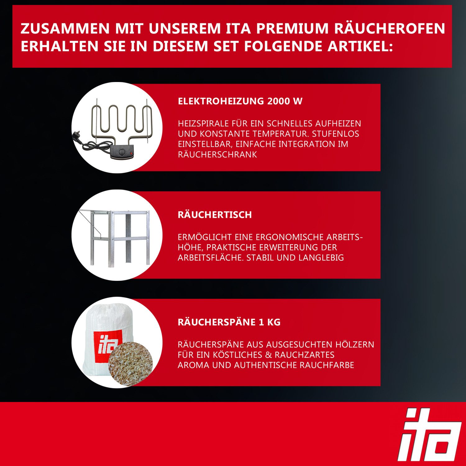 ITA Räucherofen Räucherofen 7005 - Premium Räucherschrank aus Edelstahl 81 cm, 1-St., Smoker mit Heizspirale & Räuchertisch mit erweiterbarer Ablage