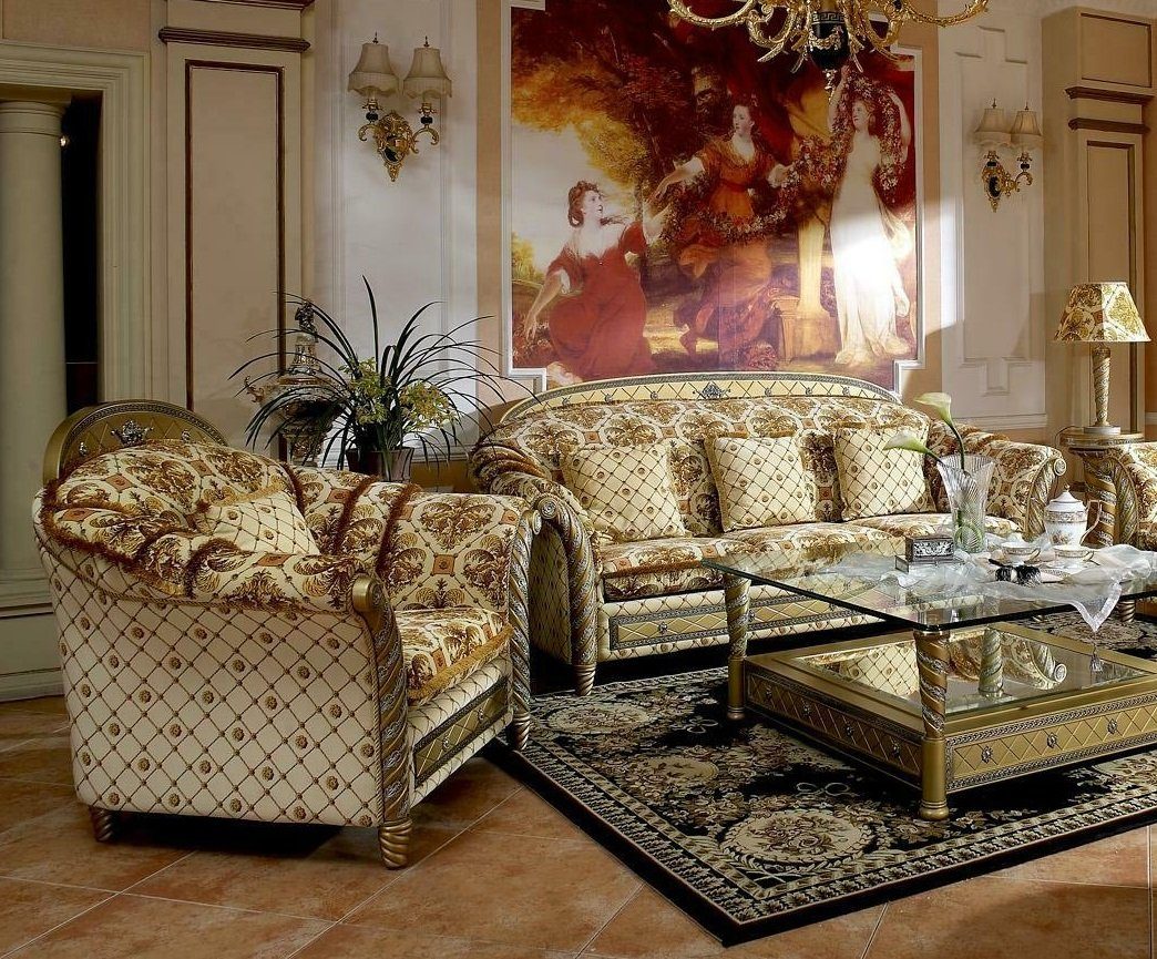 JVmoebel Sofa, 3+1 Sofagarnitur Couch Klassische Textil Stoff Couchen