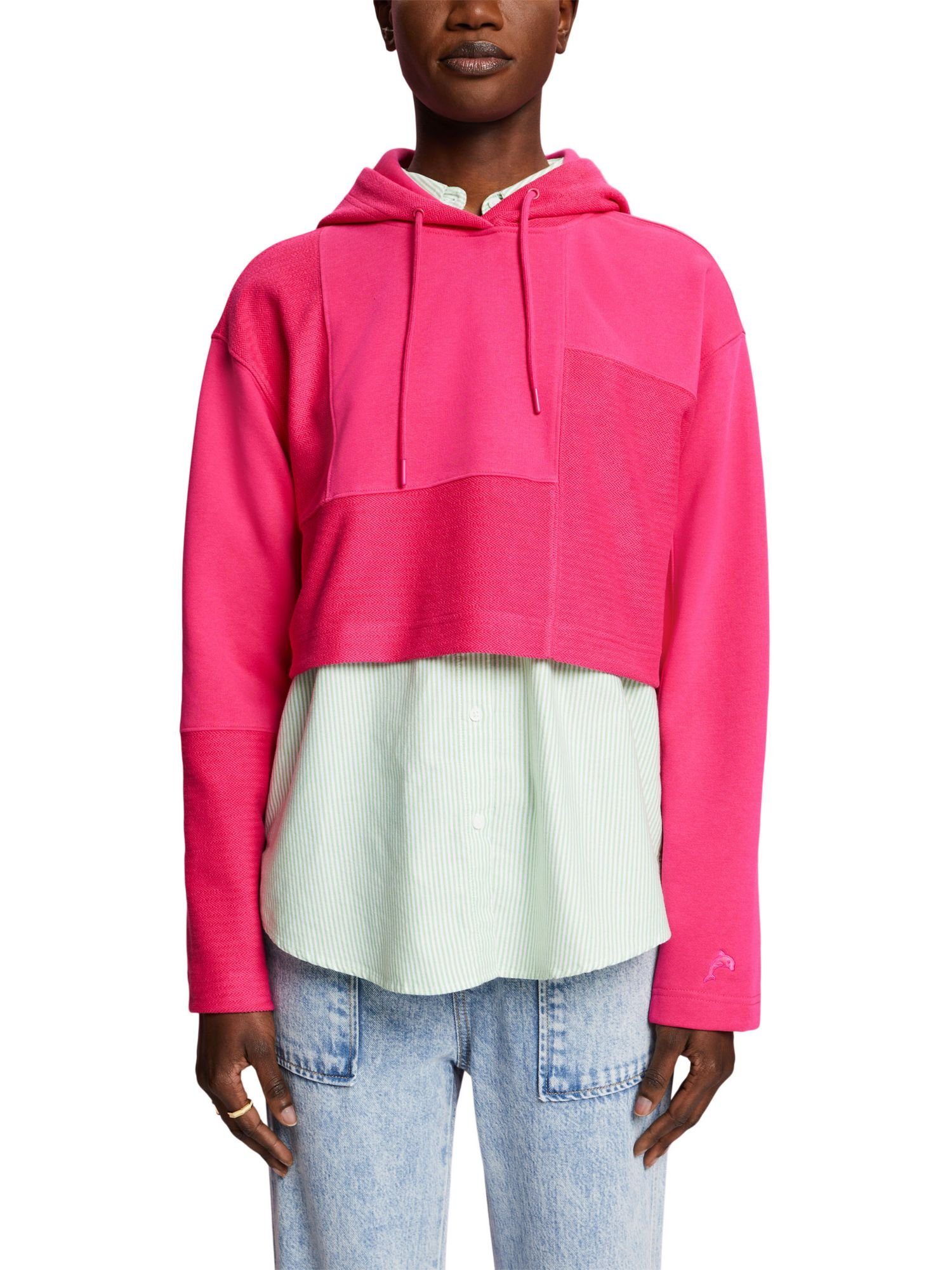 Patchworkoptik Kapuzensweatshirt FUCHSIA Esprit Collection Cropped-Hoodie PINK in