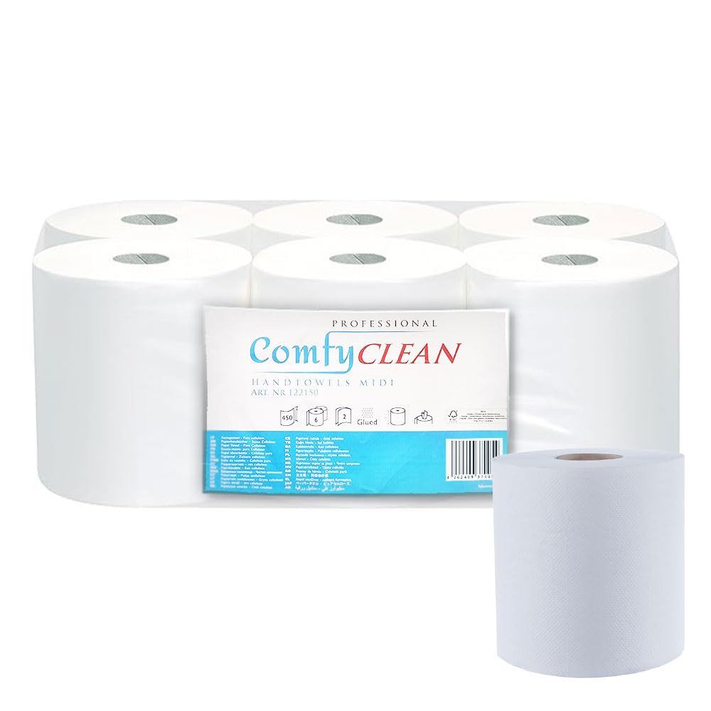 Lauroo Papierhandtuch Handtuchrolle, Innenabwicklung und Außenabwicklung - Weiß - 6 Rollen (1-St), Innenabwicklung und Außenabwicklung 450 Blatt 2 Lagig