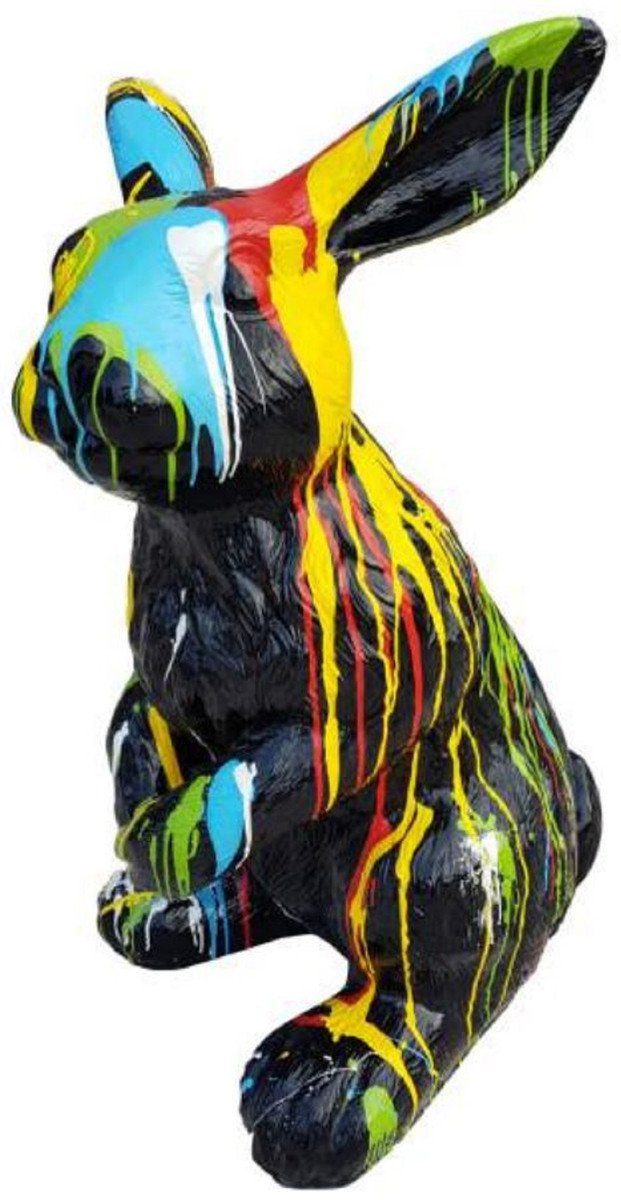 Casa Padrino Skulptur Casa Padrino Luxus Deko Skulptur Hase Schwarz / Mehrfarbig H. 120 cm - Große Deko Figur - XXL Deko Skulptur - XXL Deko Figur - XXL Tierfigur - Wohnzimmer Deko - Garten Deko - Luxus Deko XXL Figuren