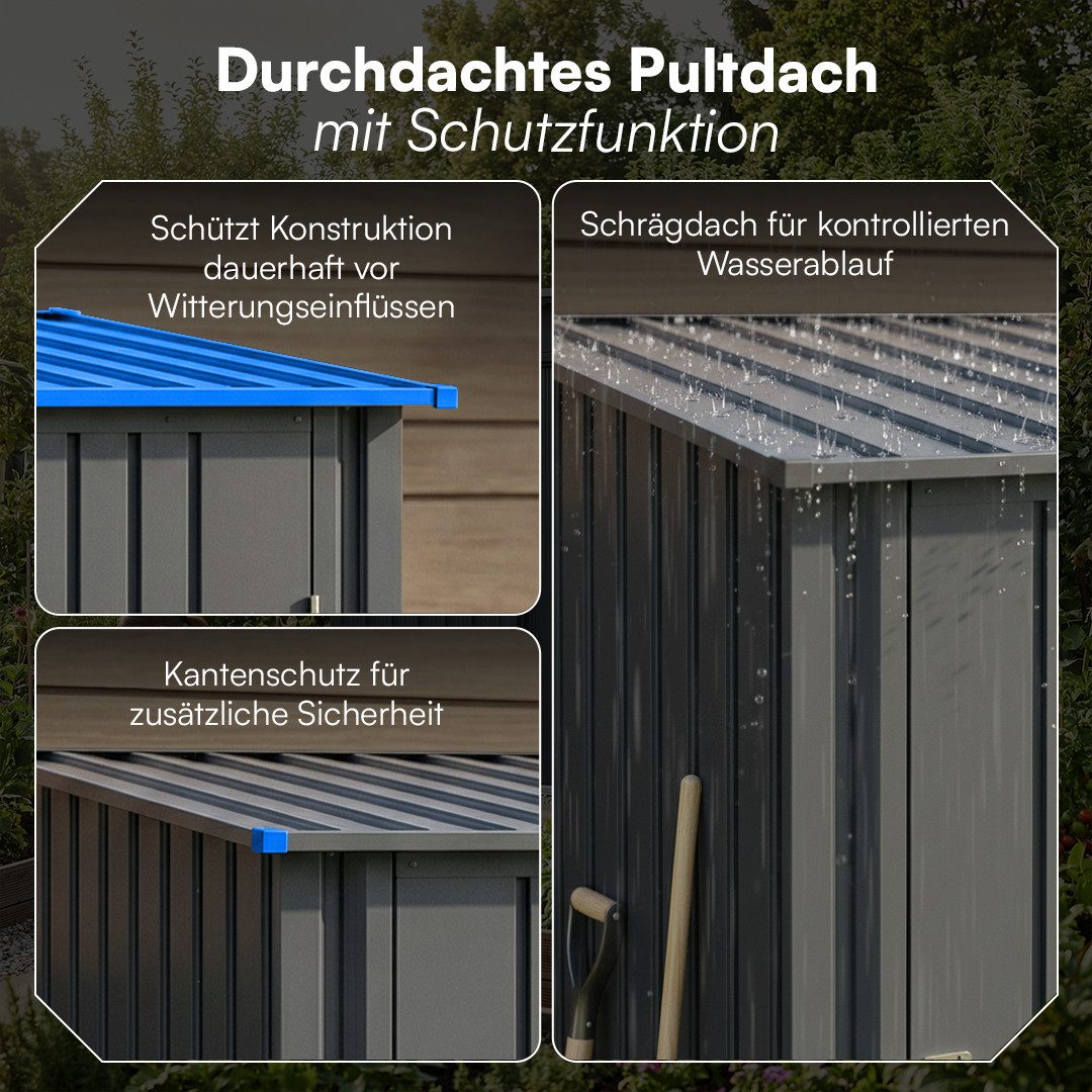 STEELSØN Gerätehaus Timir aus Metall mit Pultdach, BxT: 100x103 cm, Geräteschuppen in Anthrazit, Gartenhaus wetterfest