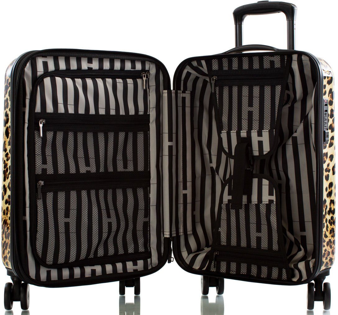 Rollen, 53 4 Hartschalen-Trolley Heys mit Volumenerweiterung Brown Leopard, Leopard cm,