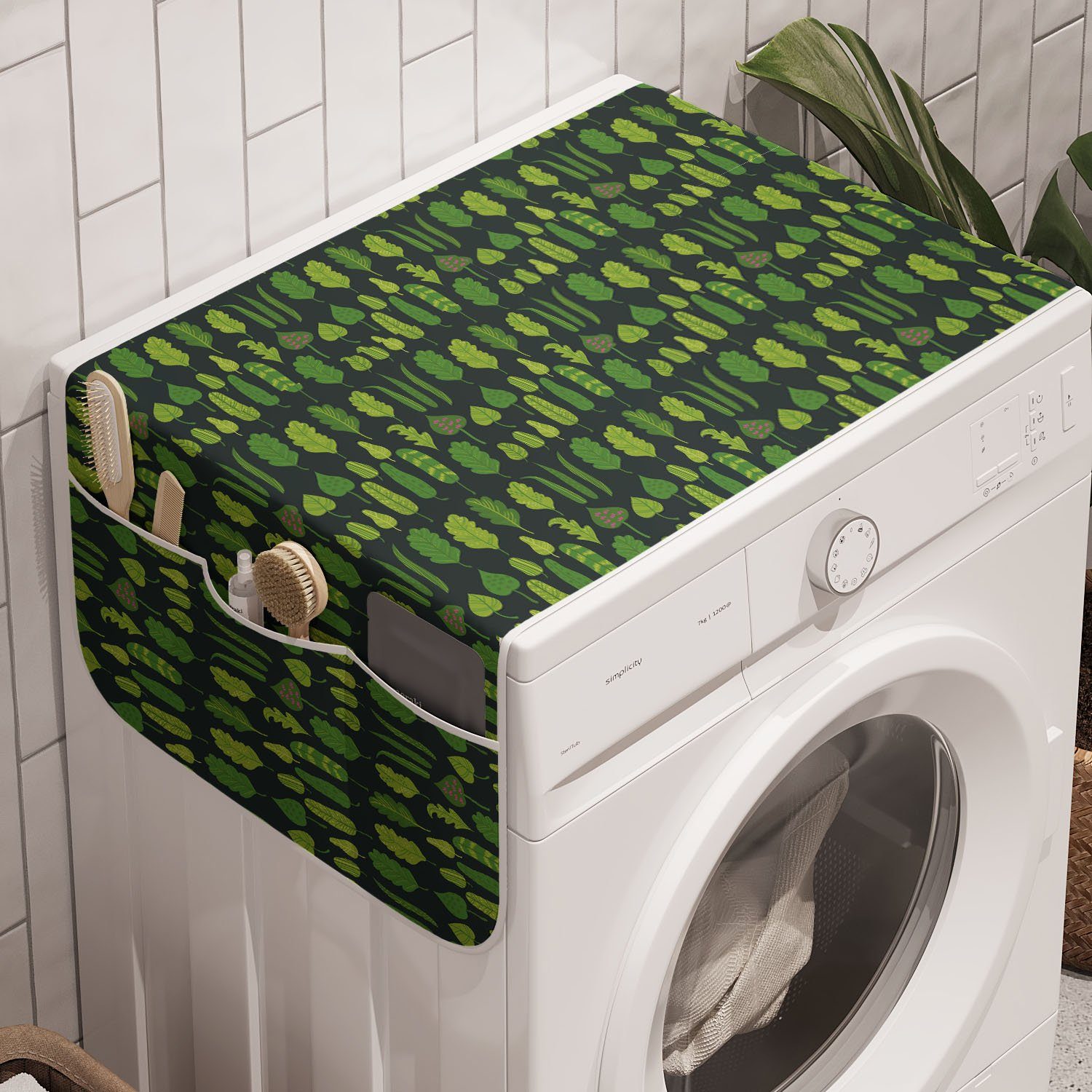 Abakuhaus Anti-Rutsch-Stoffabdeckung Waschmaschine Badorganizer Trockner, für Blätter und Exotische Botanik Wald Laub