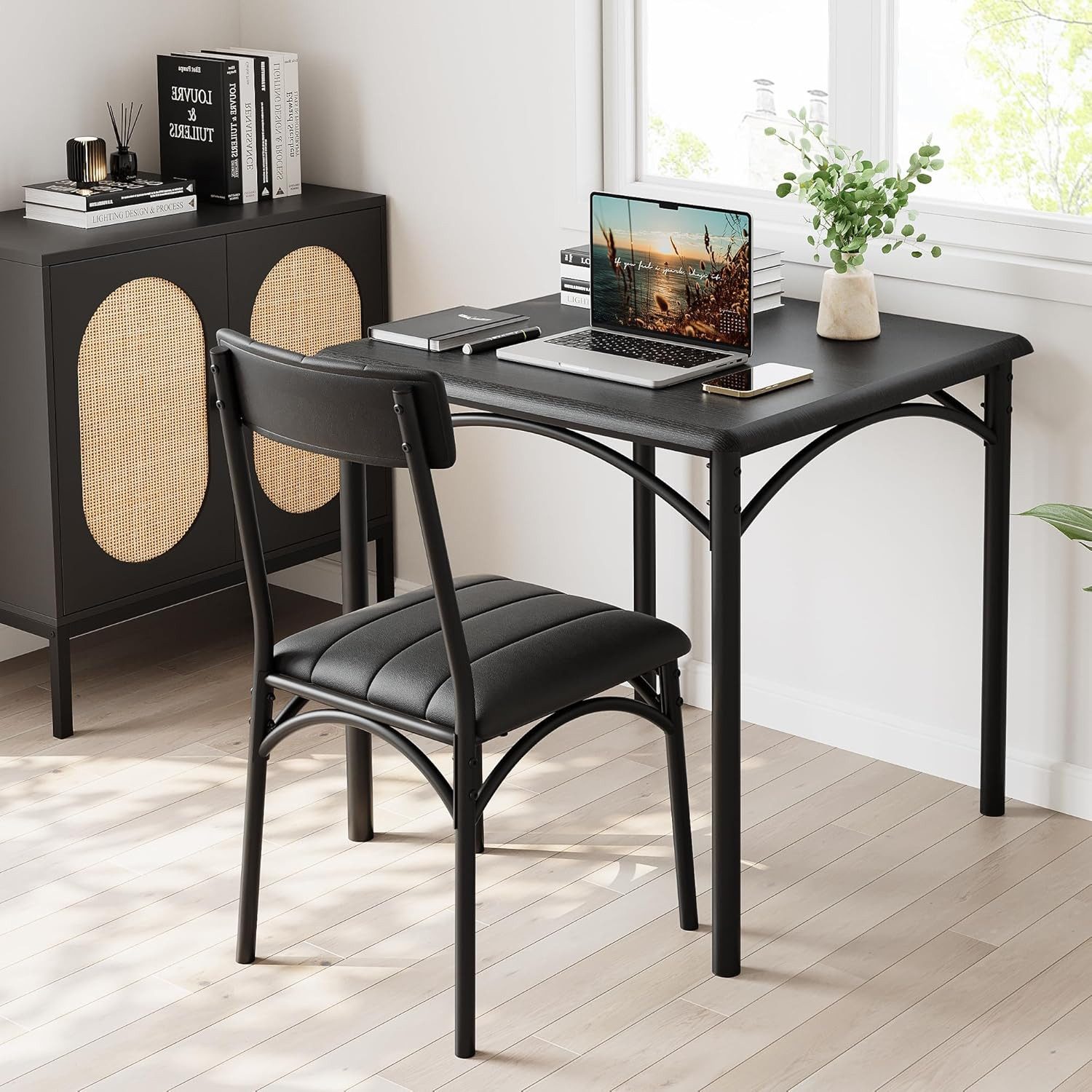 GarveeMore Essgruppe Ktichen Tisch mit 2 Stühlen für Küche & Esszimmer, Kompaktes Esszimmer-Set für kleine Räume(mit 2 Weiches Kissen Stühlen) – Bild 4 von 5