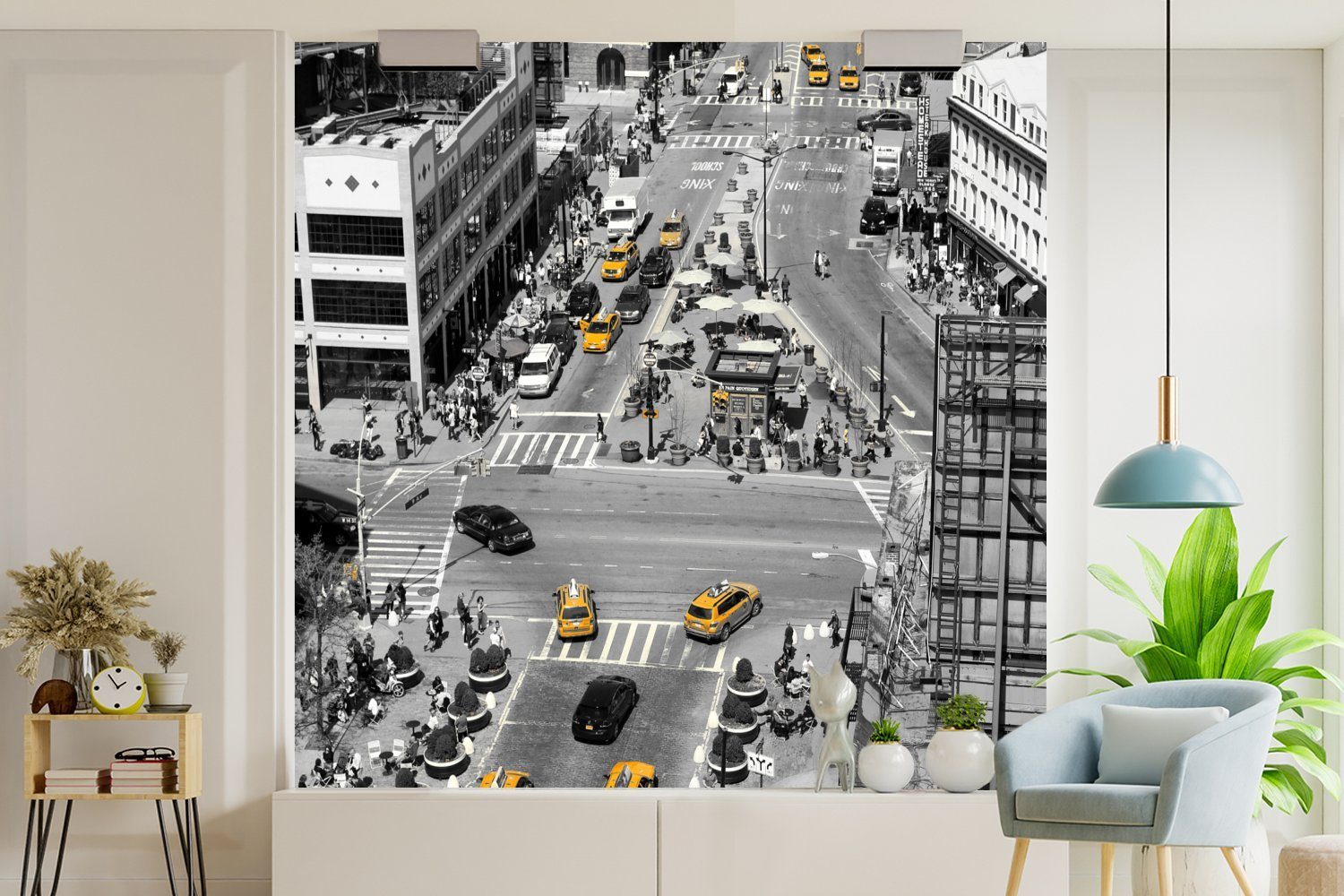 (5 Manhattan Matt, Schwarz-Weiß-Luftaufnahme für Fototapete MuchoWow oder St), Wandtapete in Schlafzimmer, Vinyl den Tapete von bedruckt, USA, Wohnzimmer