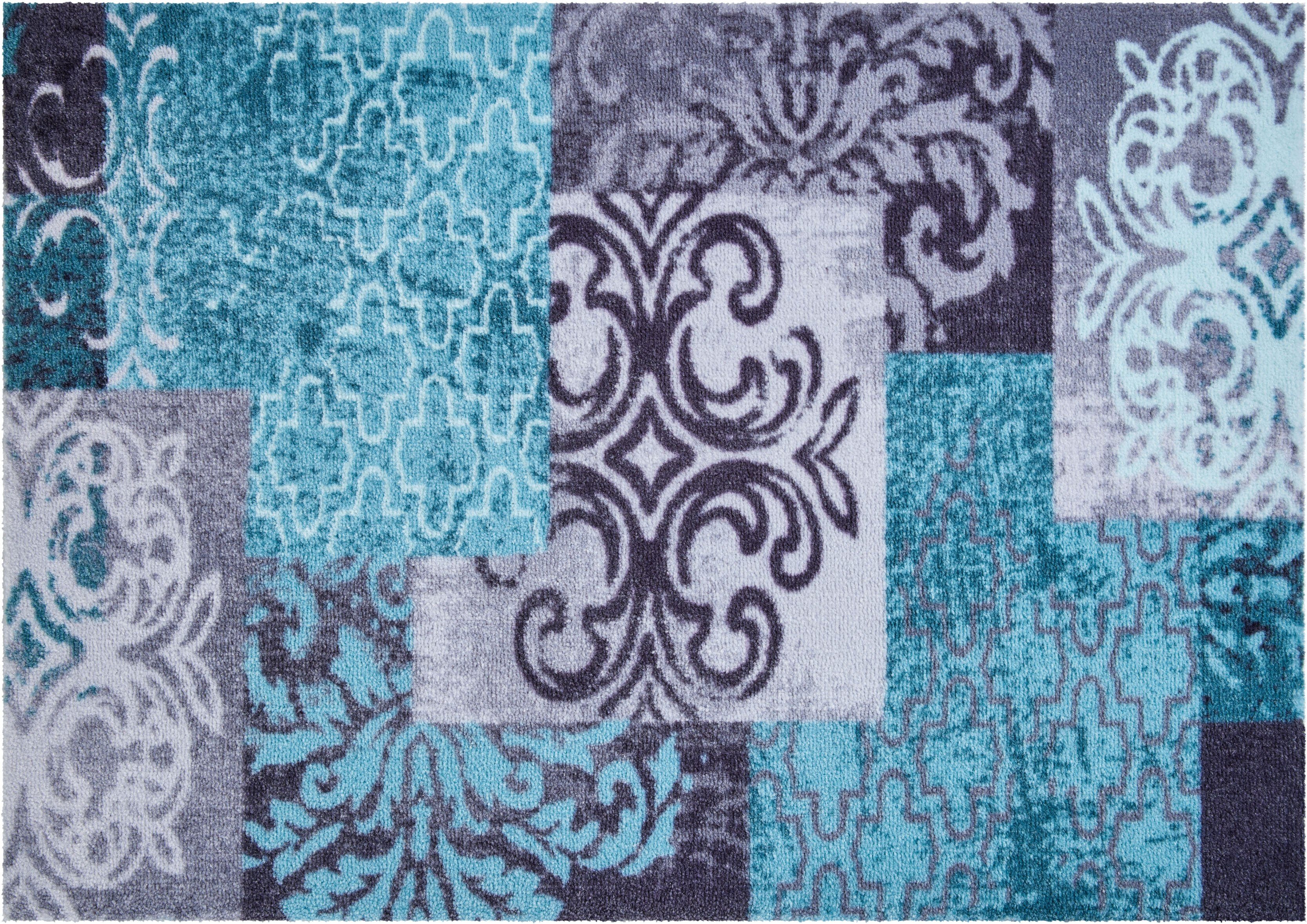 Fußmatte Pago, Grund, rechteckig, Höhe: den waschbar, im Patchwork-Stil, blau/grau Schmutzfangmatte mm, bunt, 8