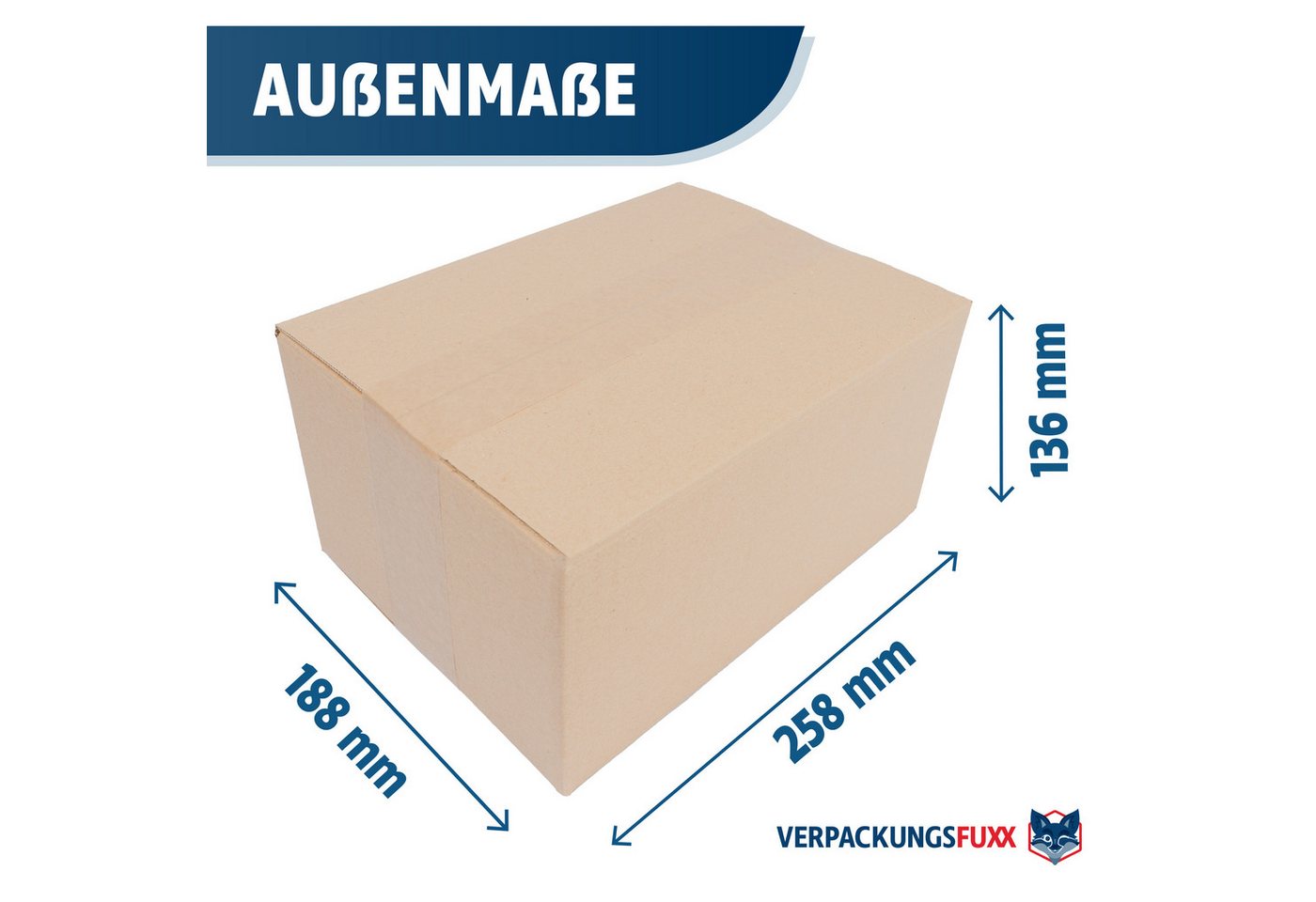 Thumbnail - VERPACKUNGSFUXX Karton Faltkarton 25 x 18 x 12 cm, 60 Stk., stabiler Versandkarton, 1-wellig, Päckchen