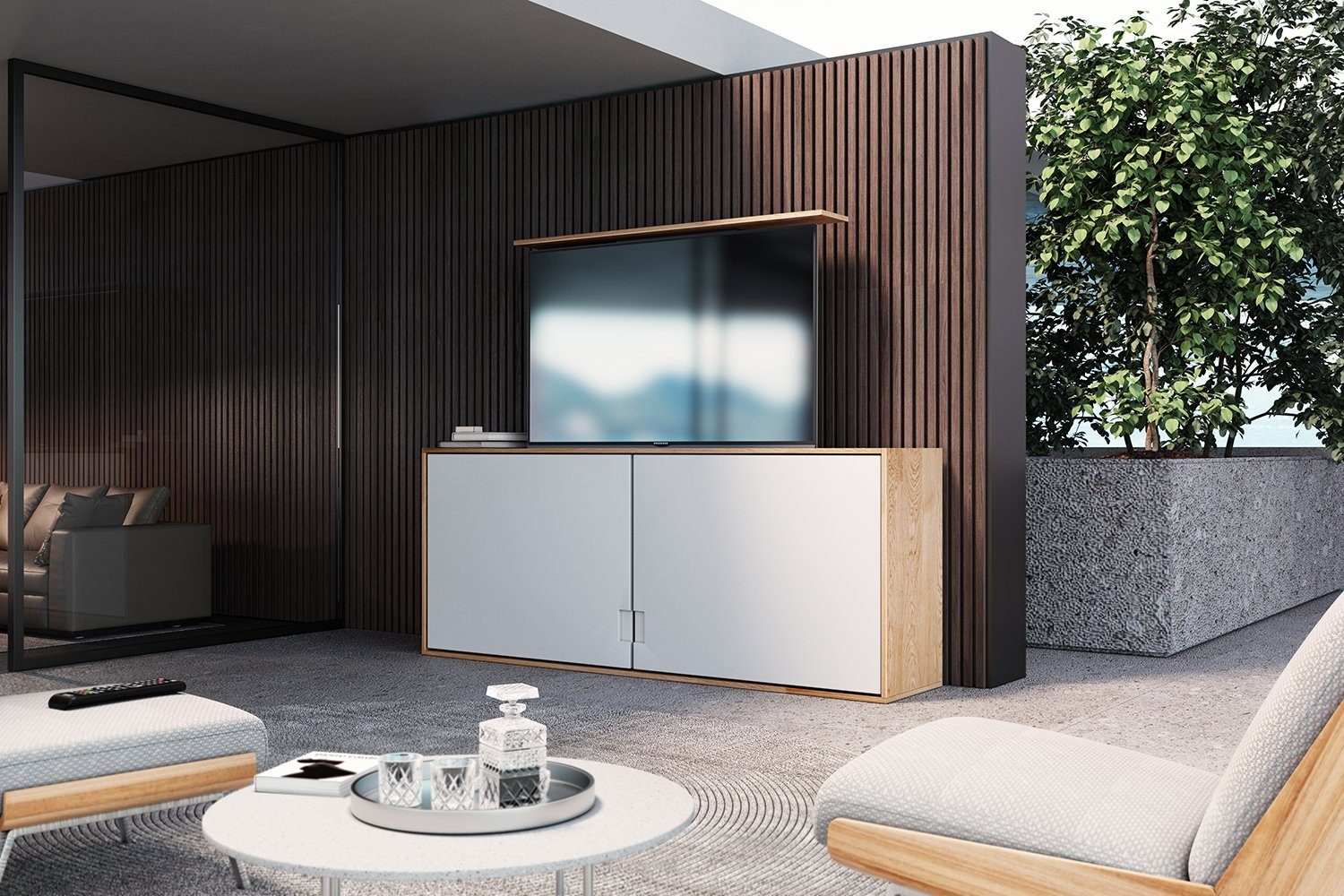 my wall TV-Ständer HP63-1L, (bis 65 Zoll, Motorisierter TV Lift zum Einbau in Möbel)