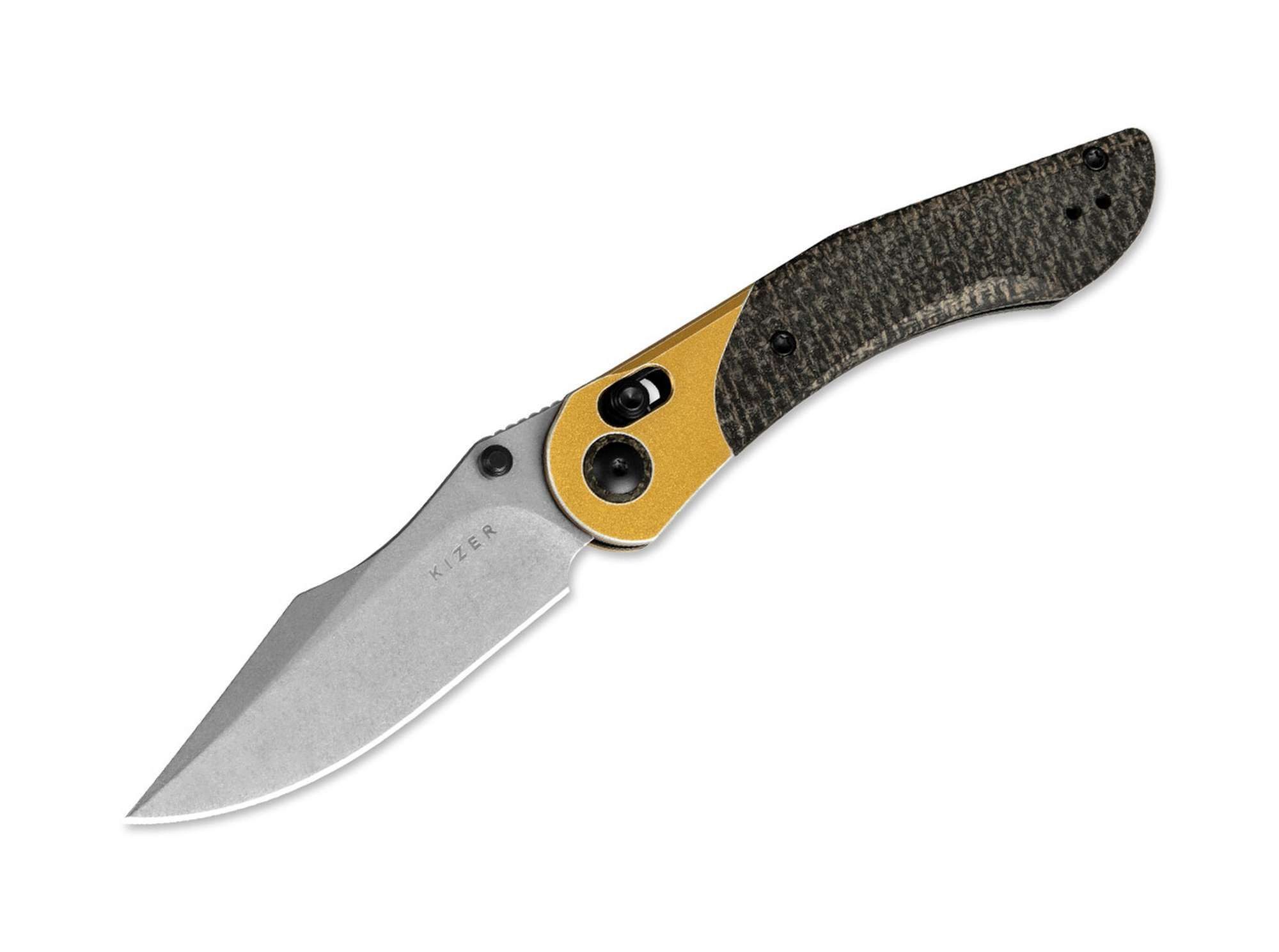 Kizer Taschenmesser Kizer Mini Mystic Nitro-V Golden Aluminum & Micarta Green