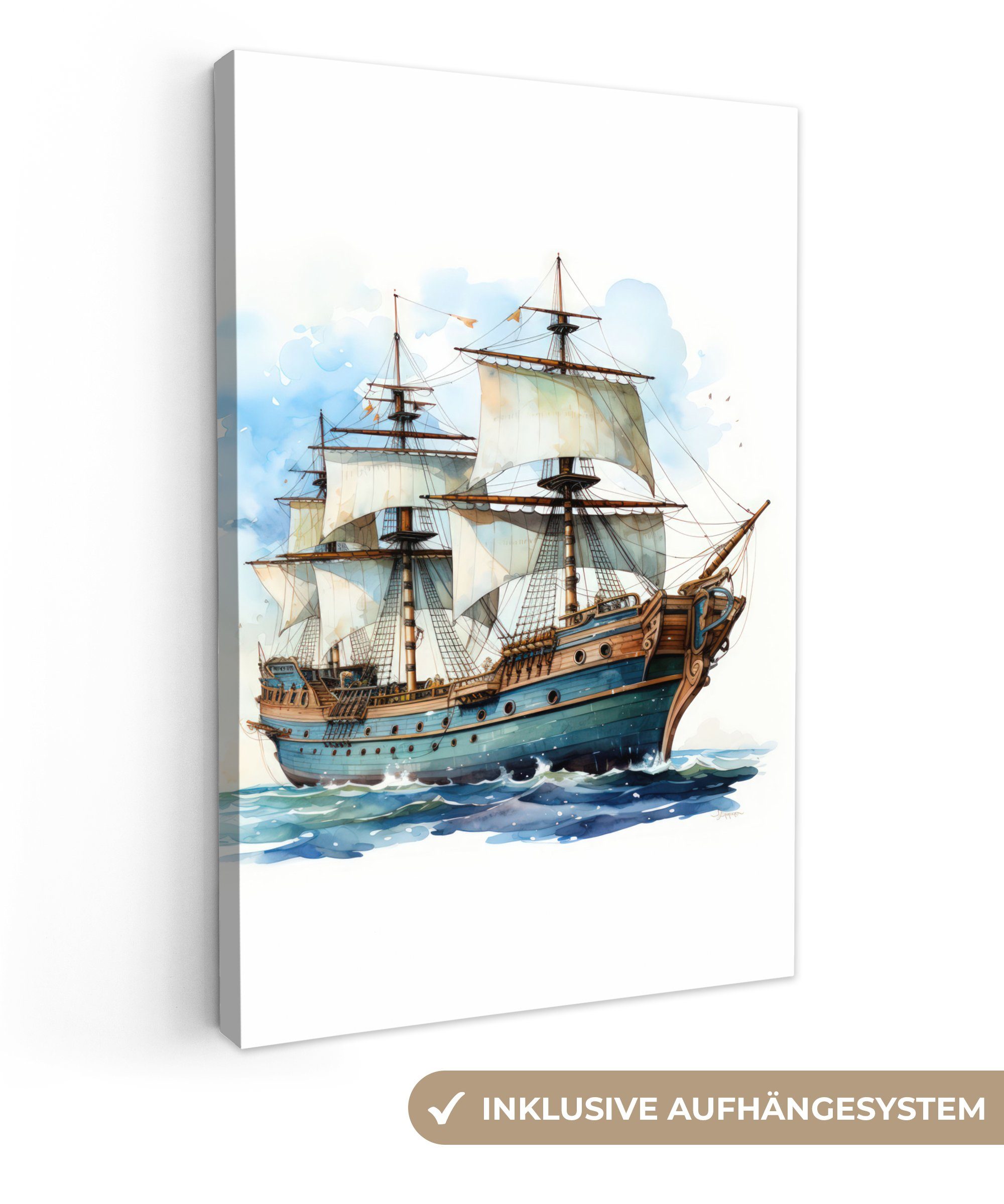 OneMillionCanvasses® Leinwandbild Schiff - Alt - Segel - Meer - Wasser - Natur - Maritim, Fotodruck (1 St), Leinwand Canvas Wandbild, Wanddekoration 20x30 cm